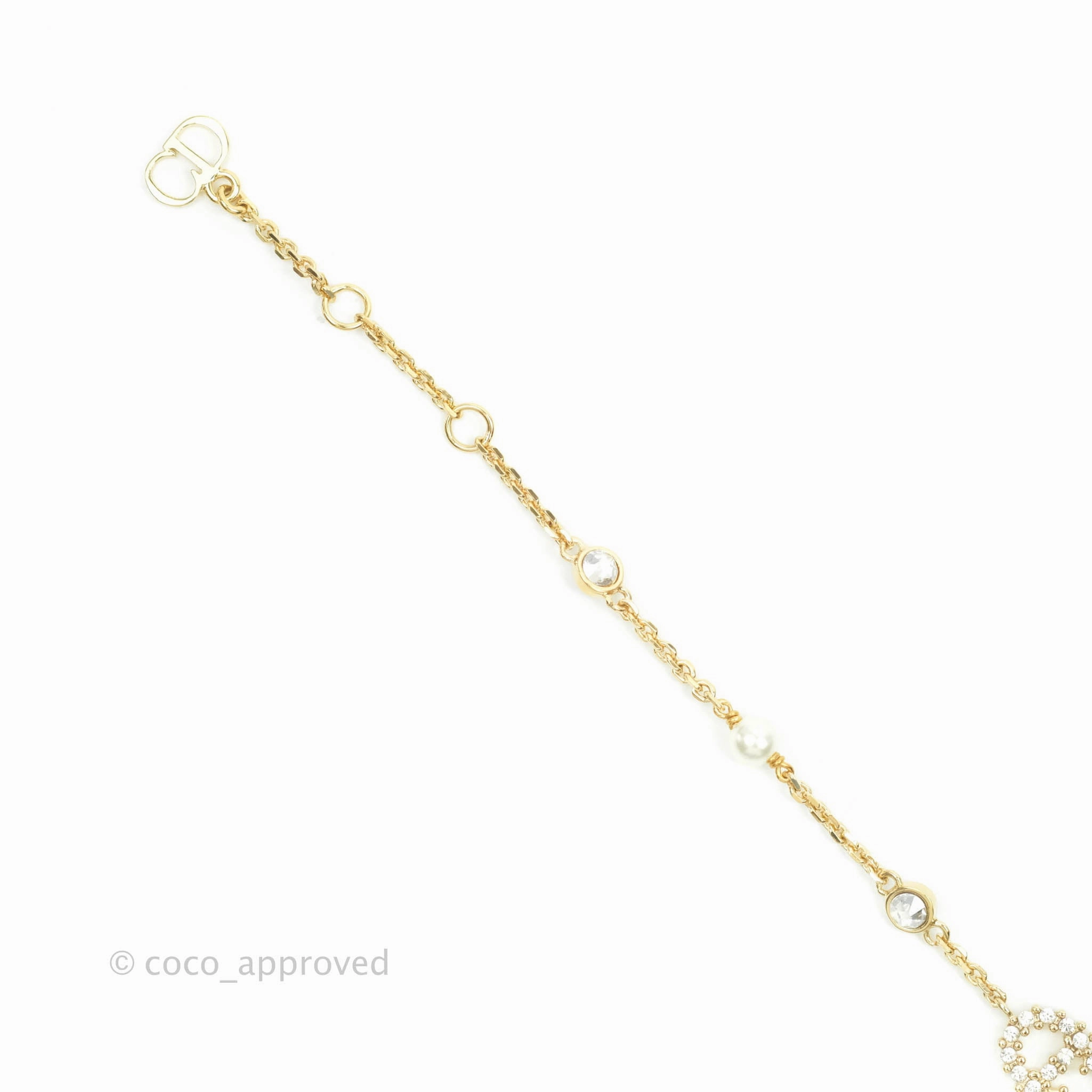 Christian Dior Metal Crystal Pearl CD Bracelet Gold