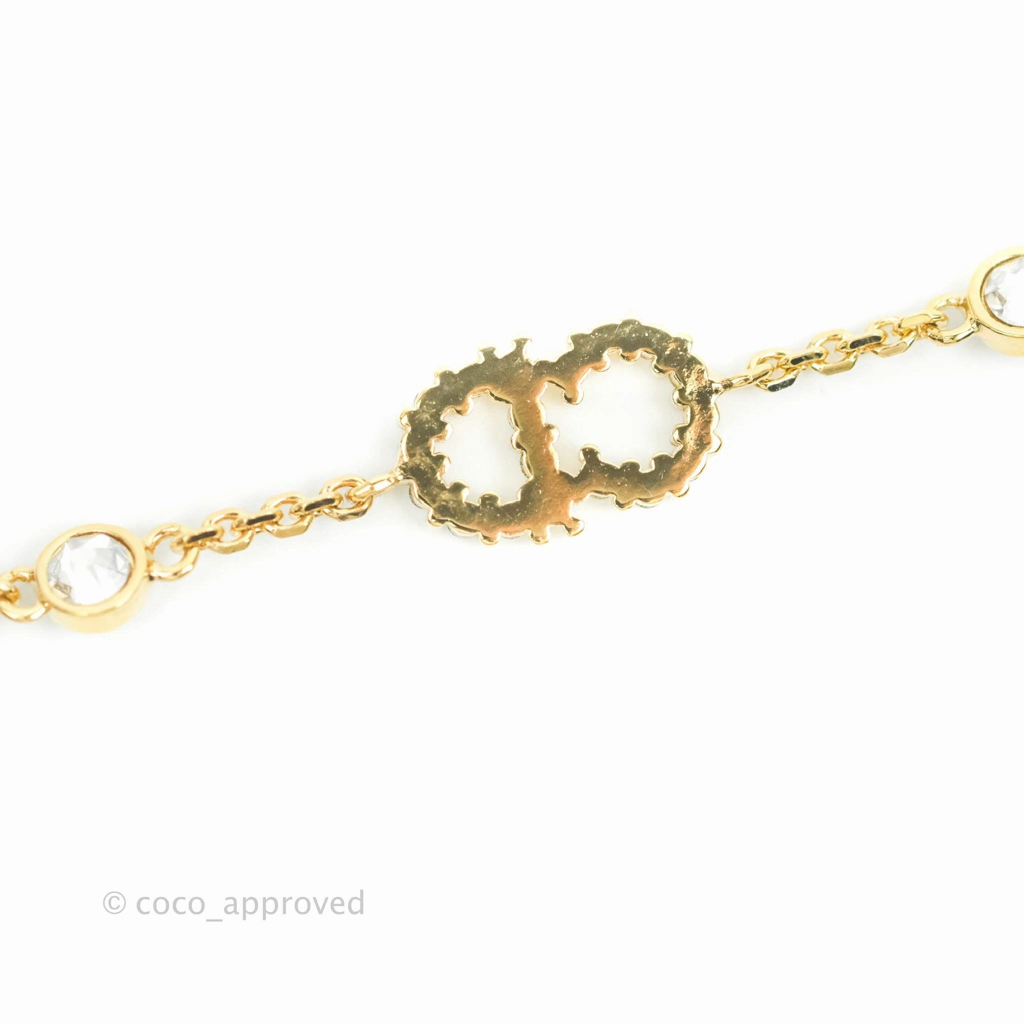 Christian Dior Metal Crystal Pearl CD Bracelet Gold