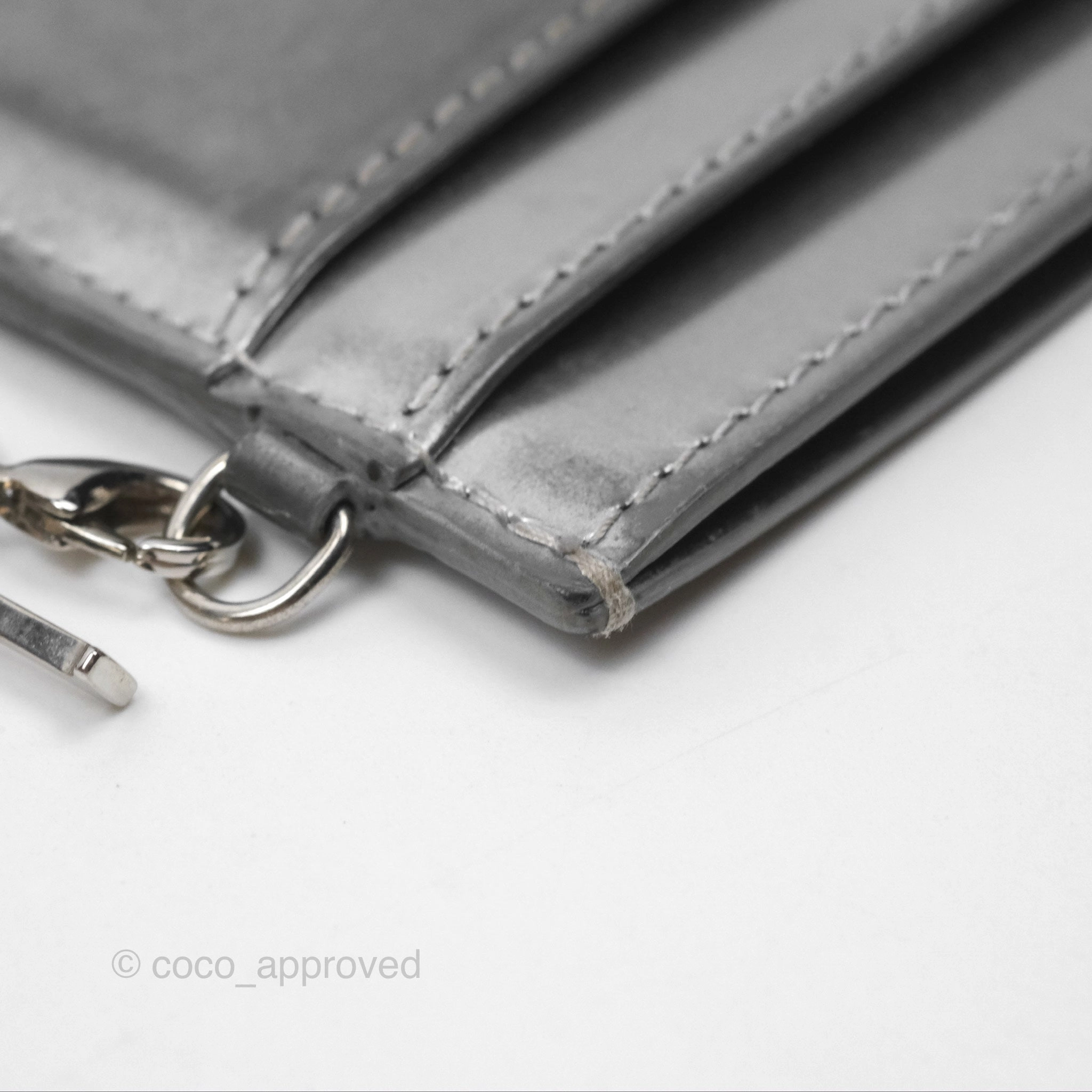 Christian Dior Metallic Sliver Card Holder Silver Hardware