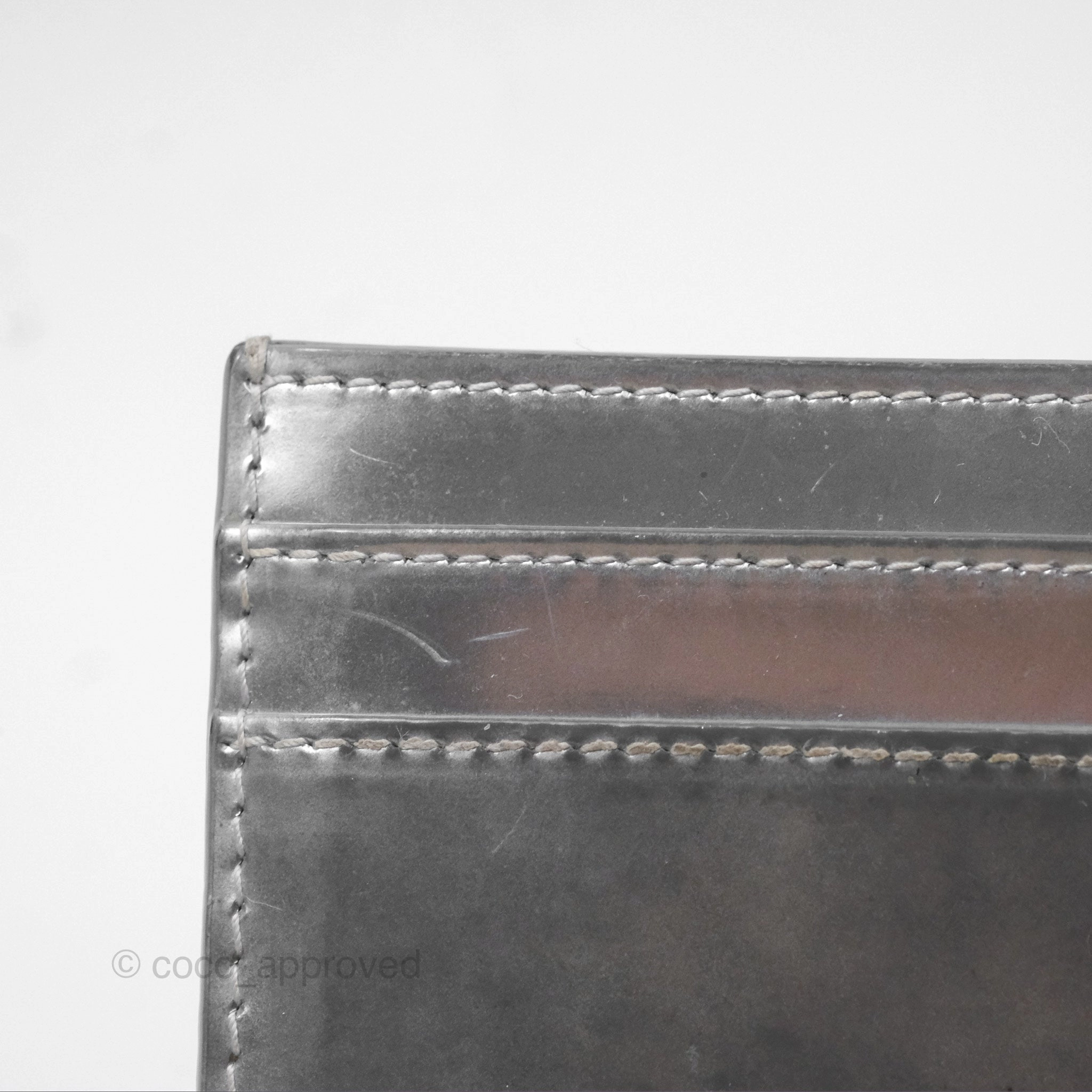 Christian Dior Metallic Sliver Card Holder Silver Hardware