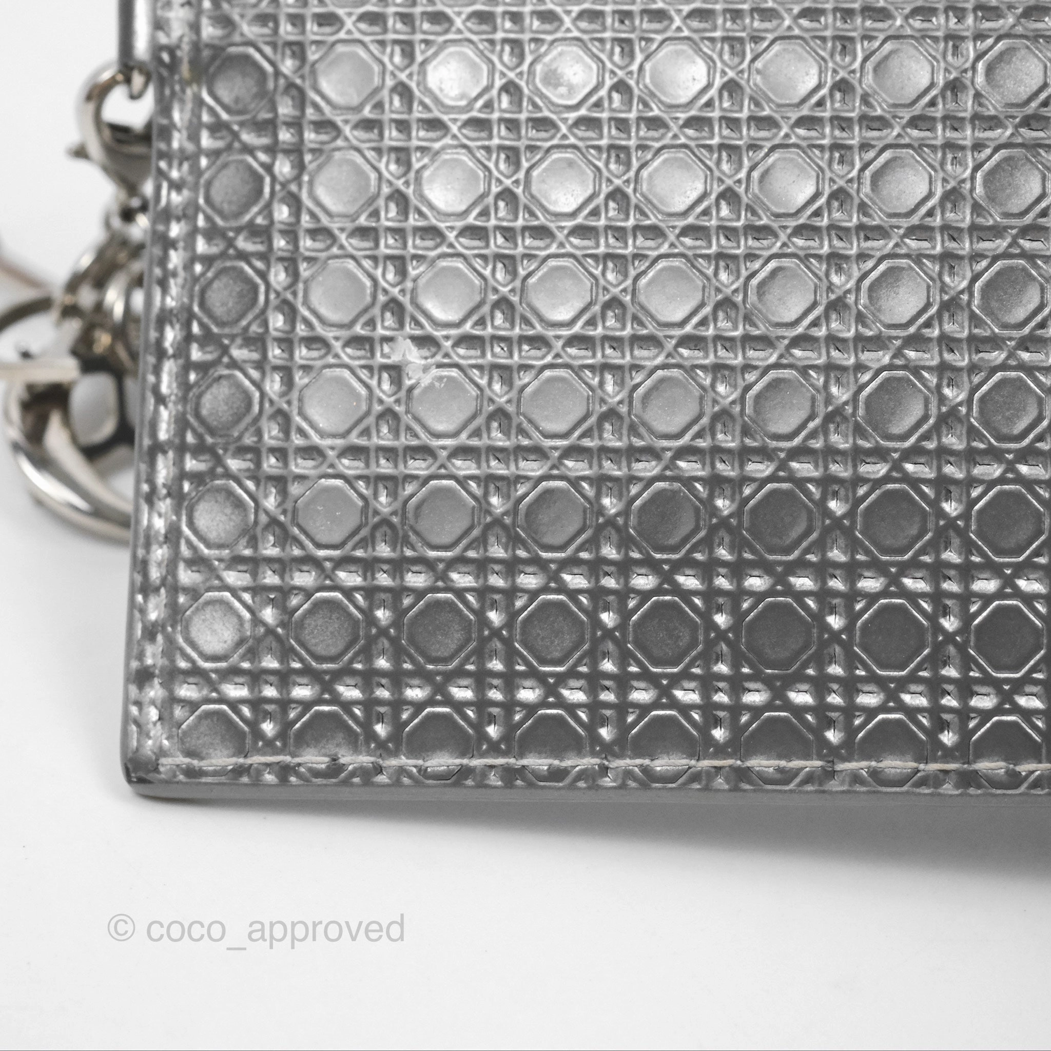 Christian Dior Metallic Sliver Card Holder Silver Hardware