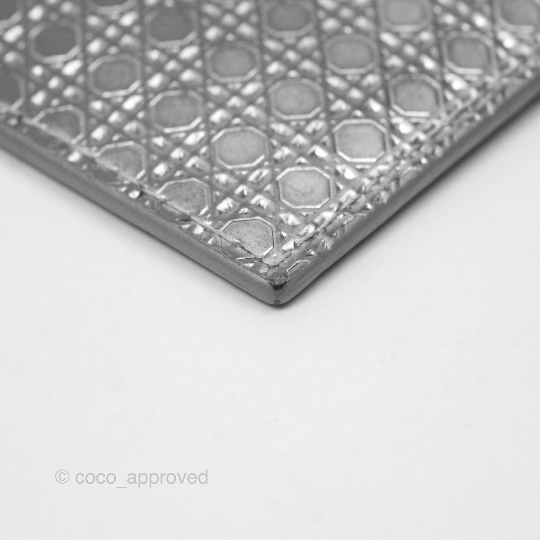 Christian Dior Metallic Sliver Card Holder Silver Hardware