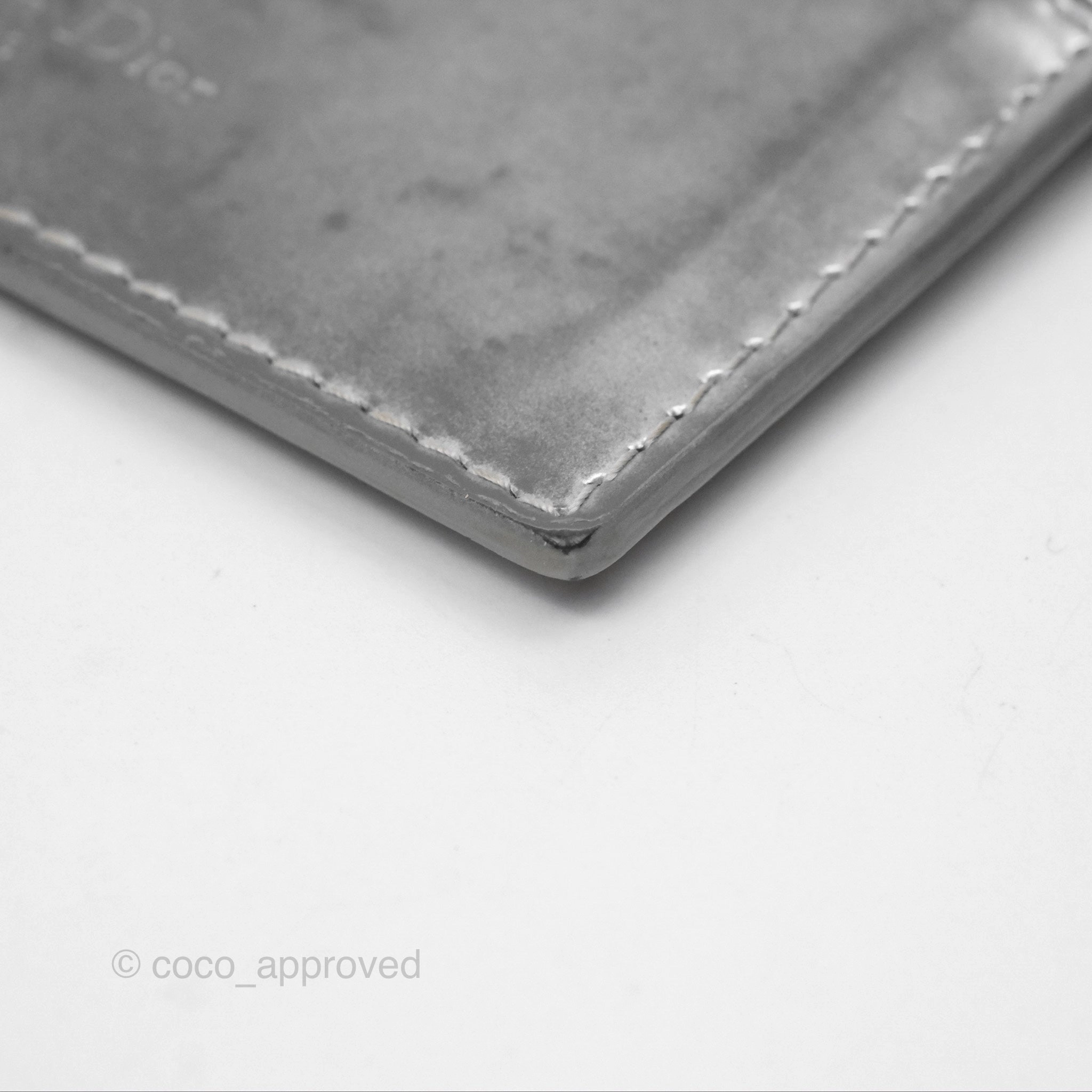Christian Dior Metallic Sliver Card Holder Silver Hardware