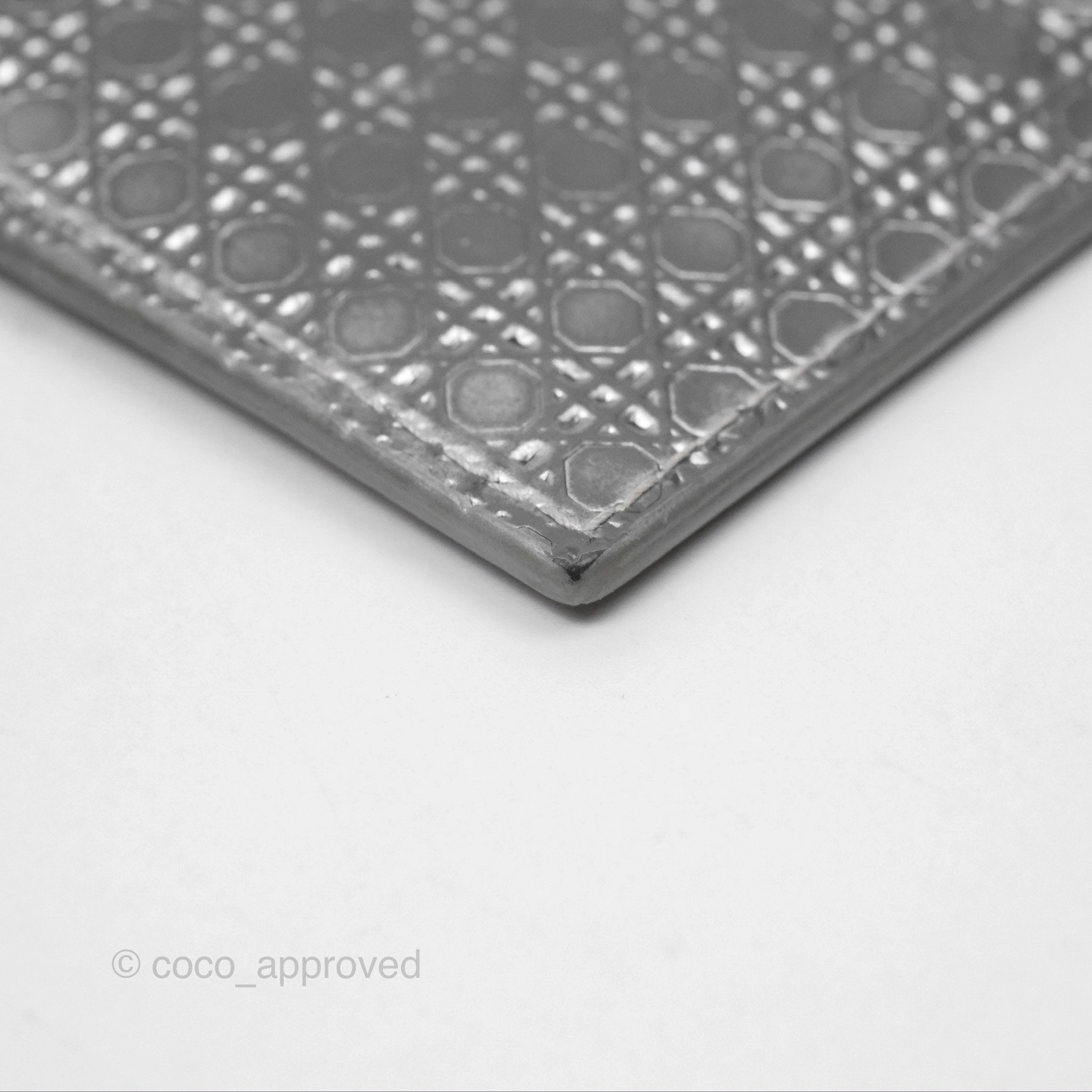Christian Dior Metallic Sliver Card Holder Silver Hardware