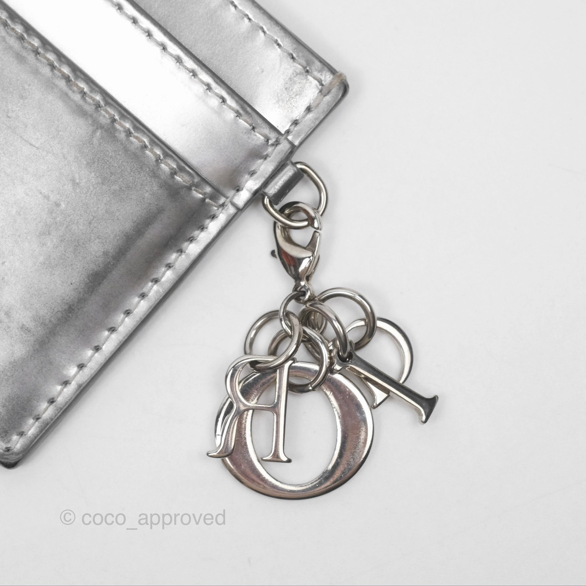 Christian Dior Metallic Sliver Card Holder Silver Hardware