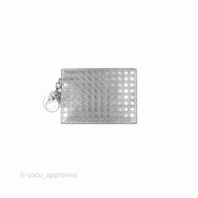 Christian Dior Metallic Sliver Card Holder Silver Hardware