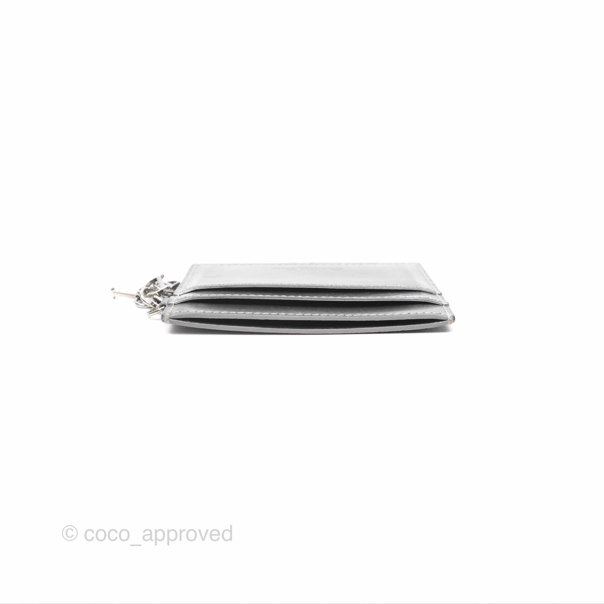 Christian Dior Metallic Sliver Card Holder Silver Hardware