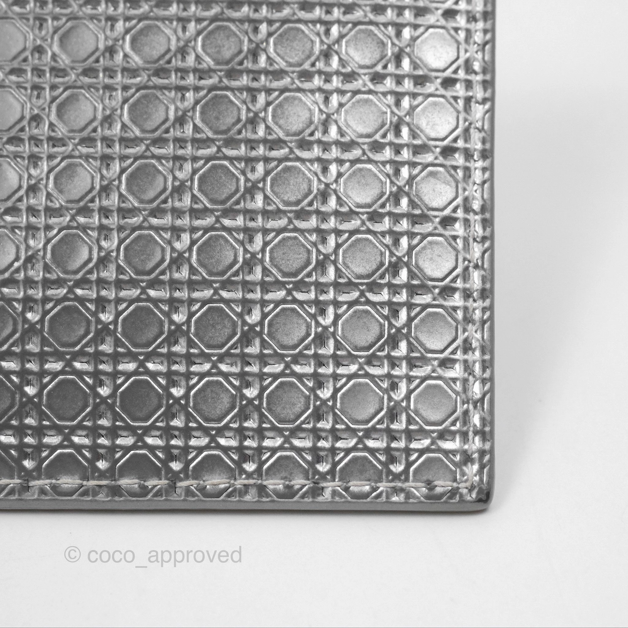 Christian Dior Metallic Sliver Card Holder Silver Hardware