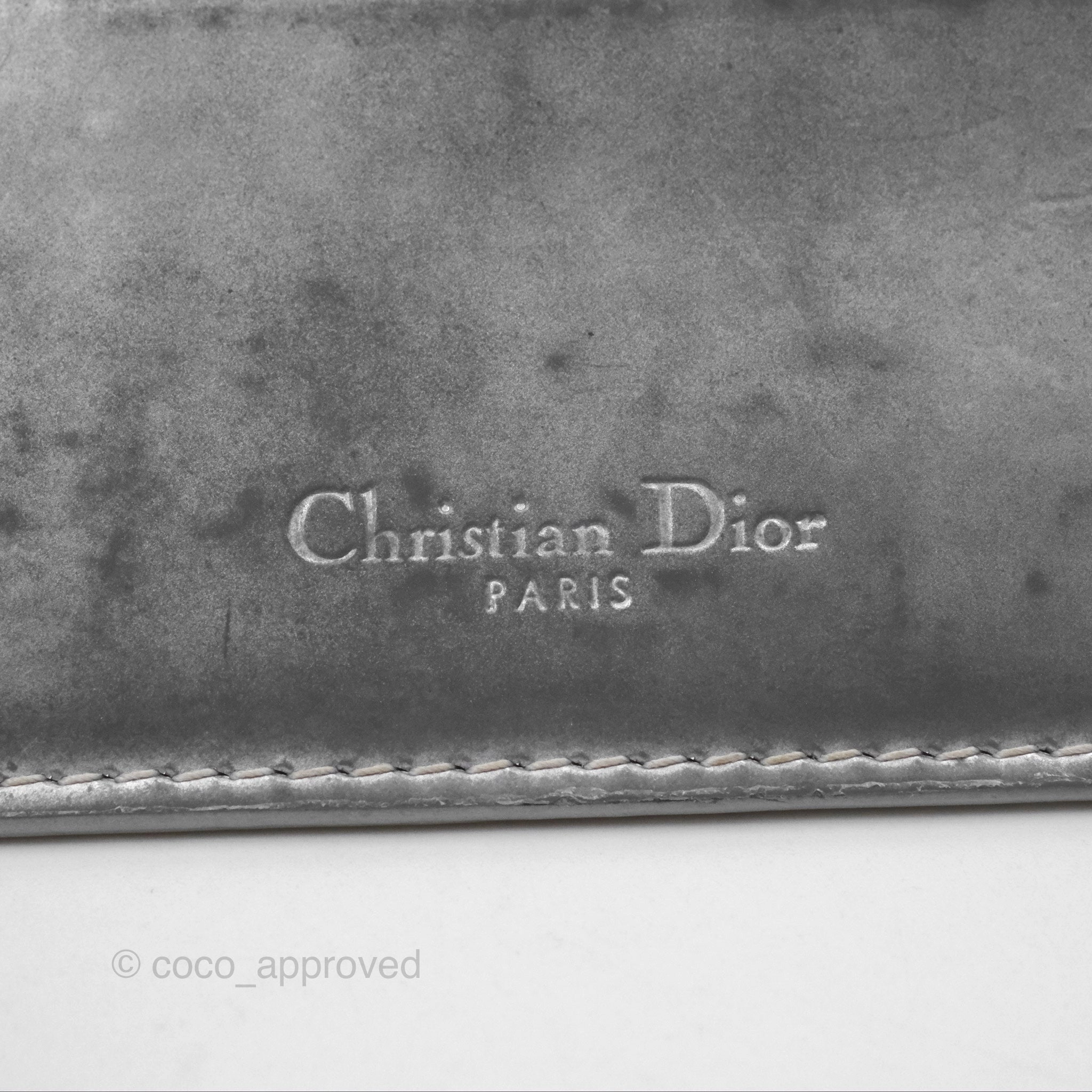 Christian Dior Metallic Sliver Card Holder Silver Hardware
