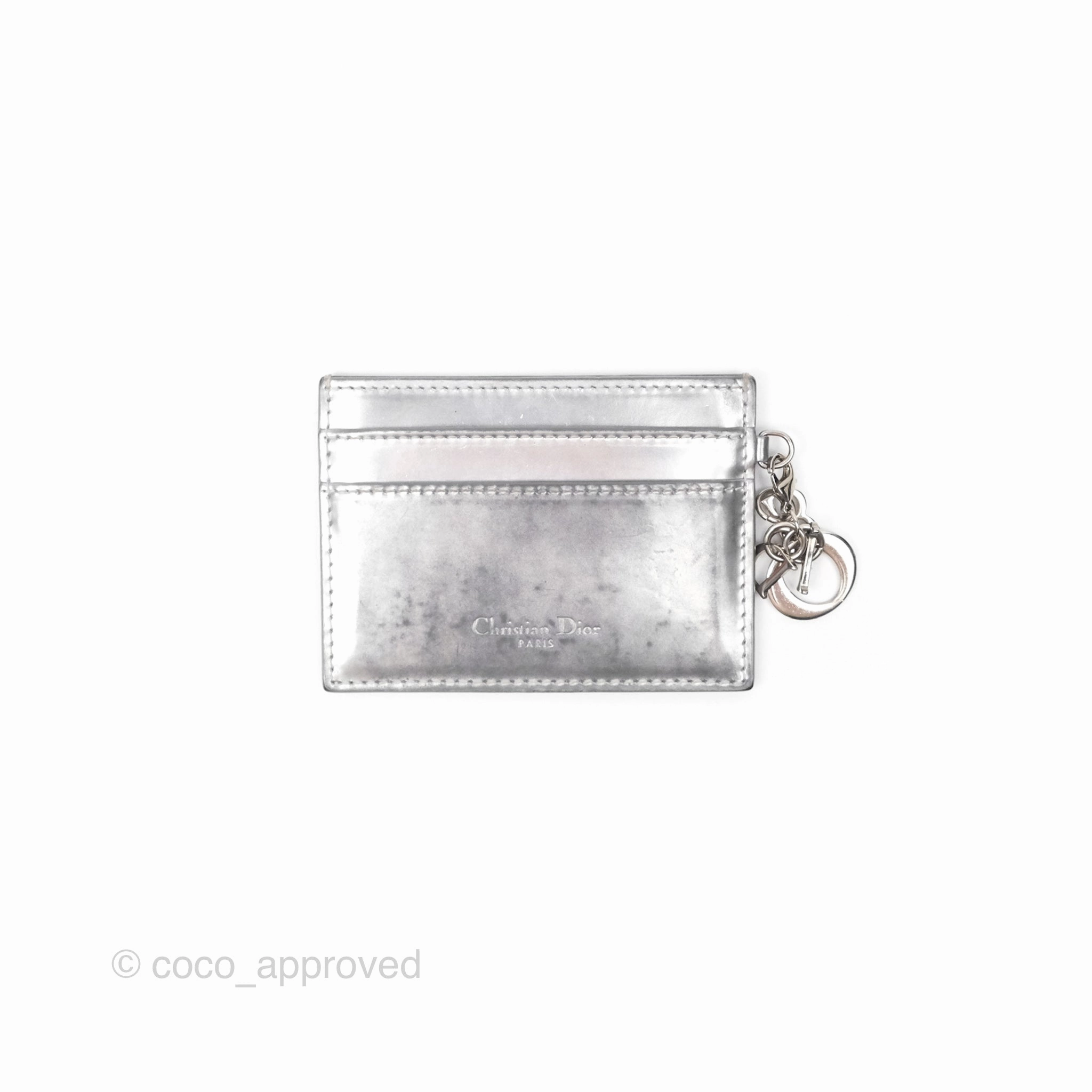 Christian Dior Metallic Sliver Card Holder Silver Hardware