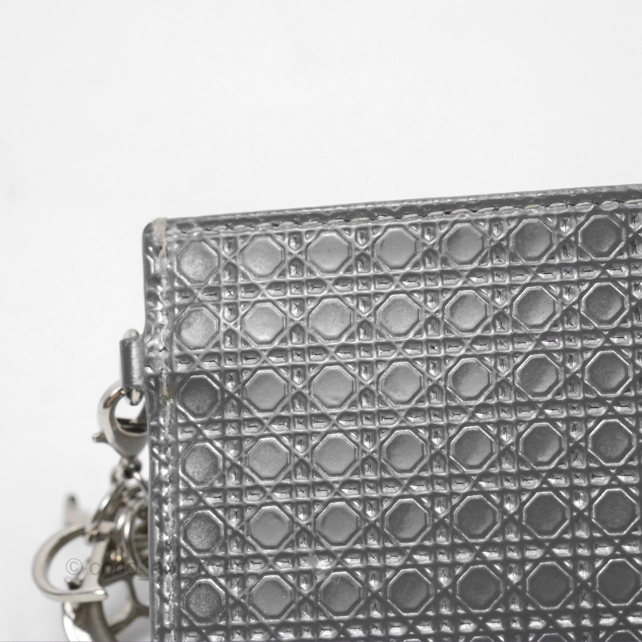 Christian Dior Metallic Sliver Card Holder Silver Hardware