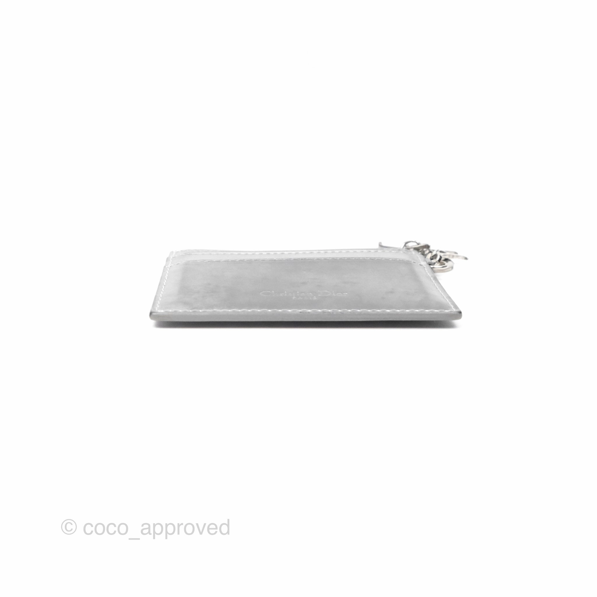 Christian Dior Metallic Sliver Card Holder Silver Hardware