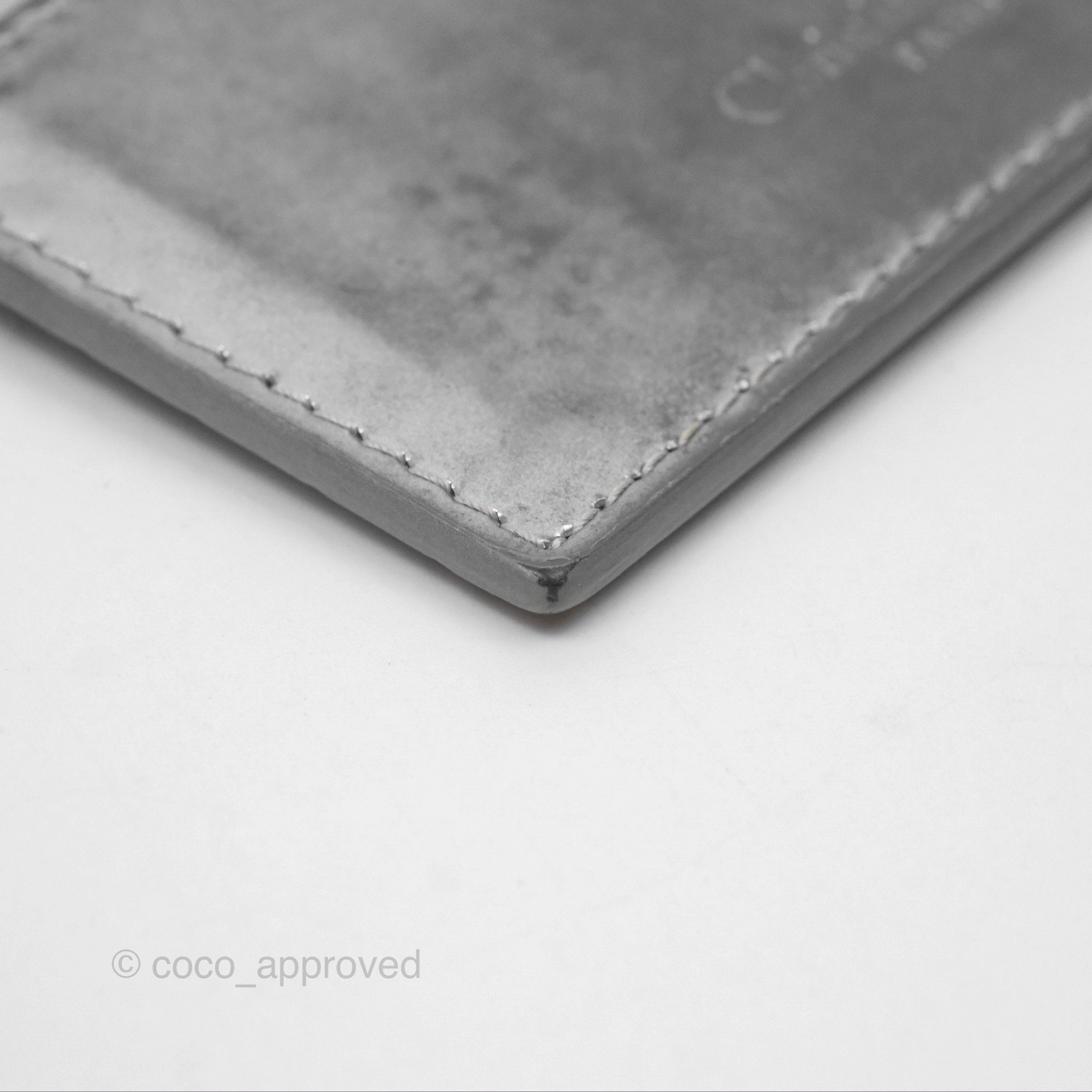 Christian Dior Metallic Sliver Card Holder Silver Hardware