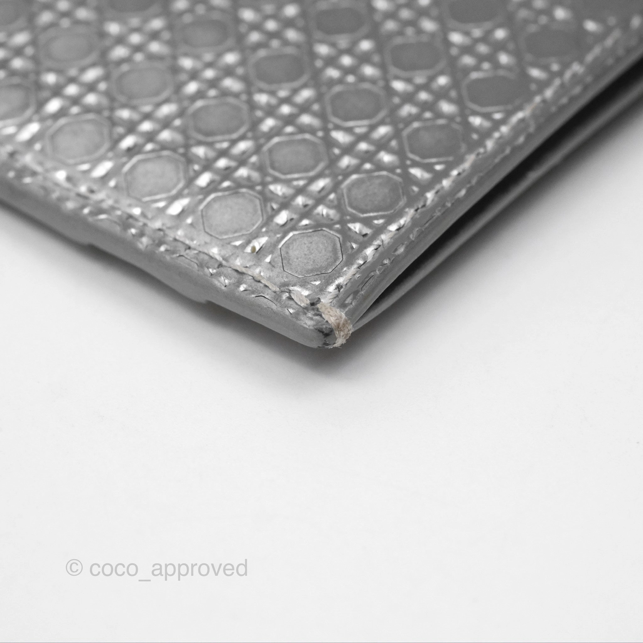 Christian Dior Metallic Sliver Card Holder Silver Hardware