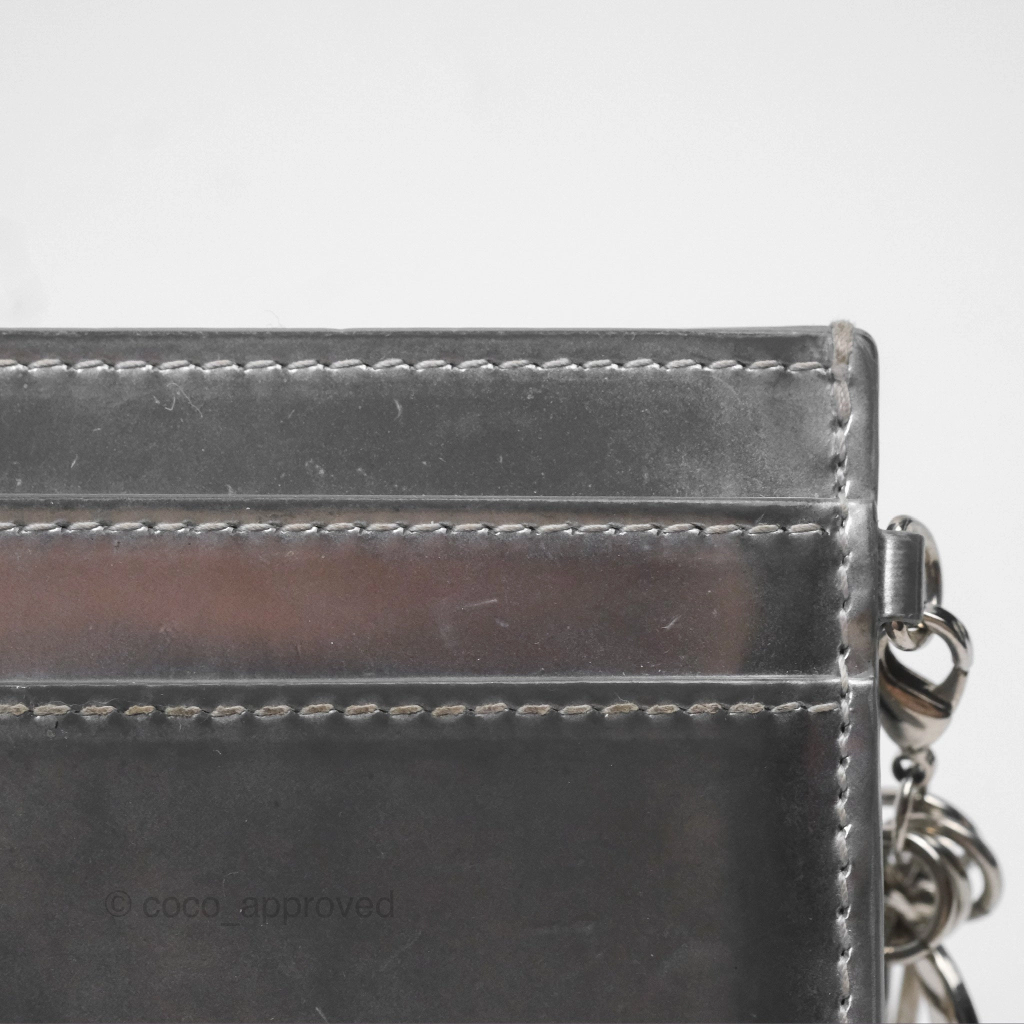 Christian Dior Metallic Sliver Card Holder Silver Hardware