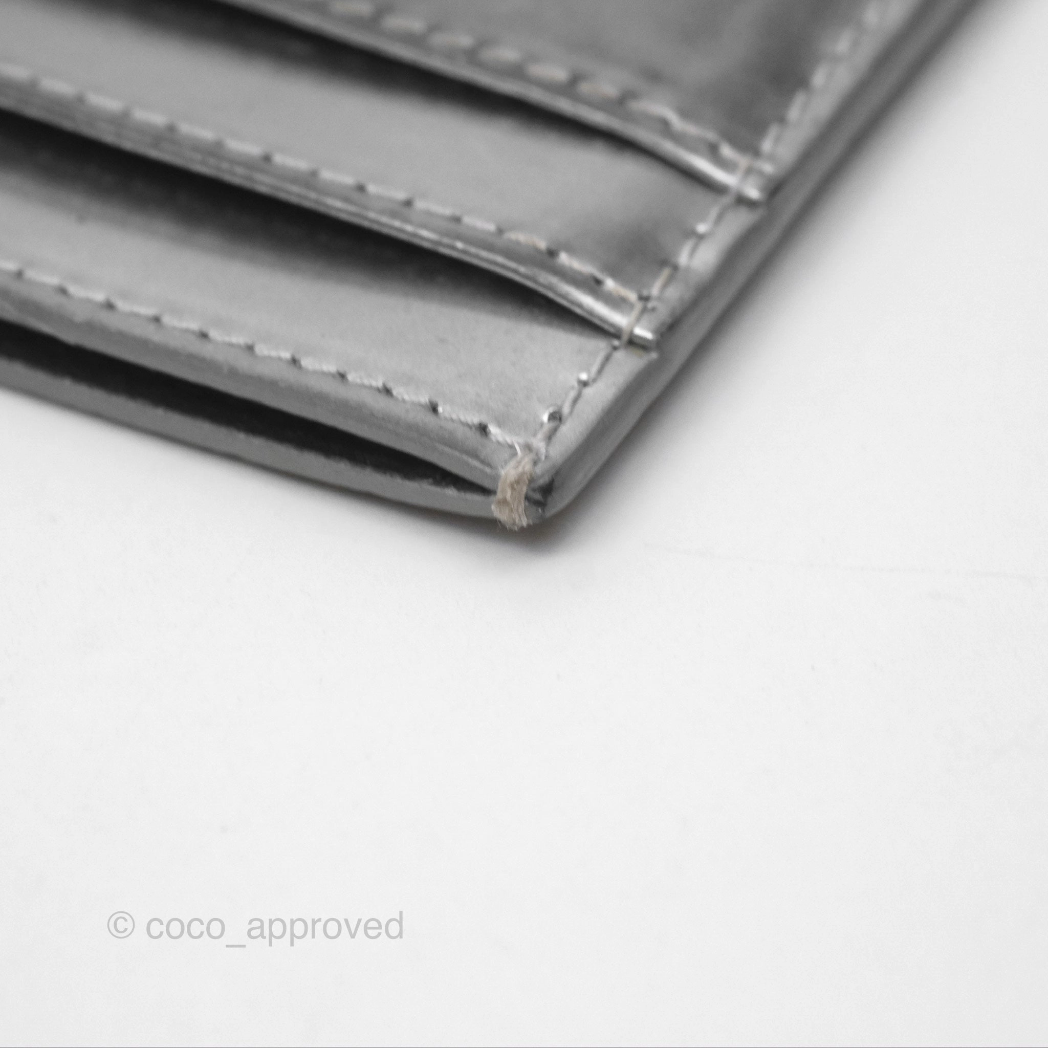 Christian Dior Metallic Sliver Card Holder Silver Hardware