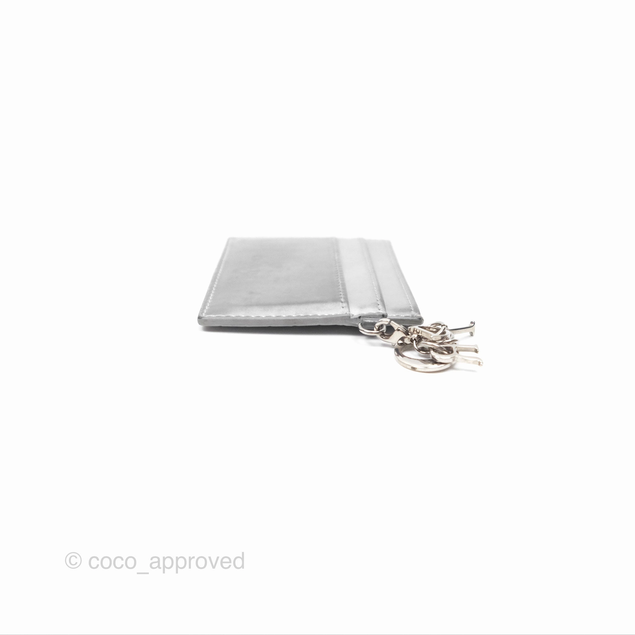 Christian Dior Metallic Sliver Card Holder Silver Hardware