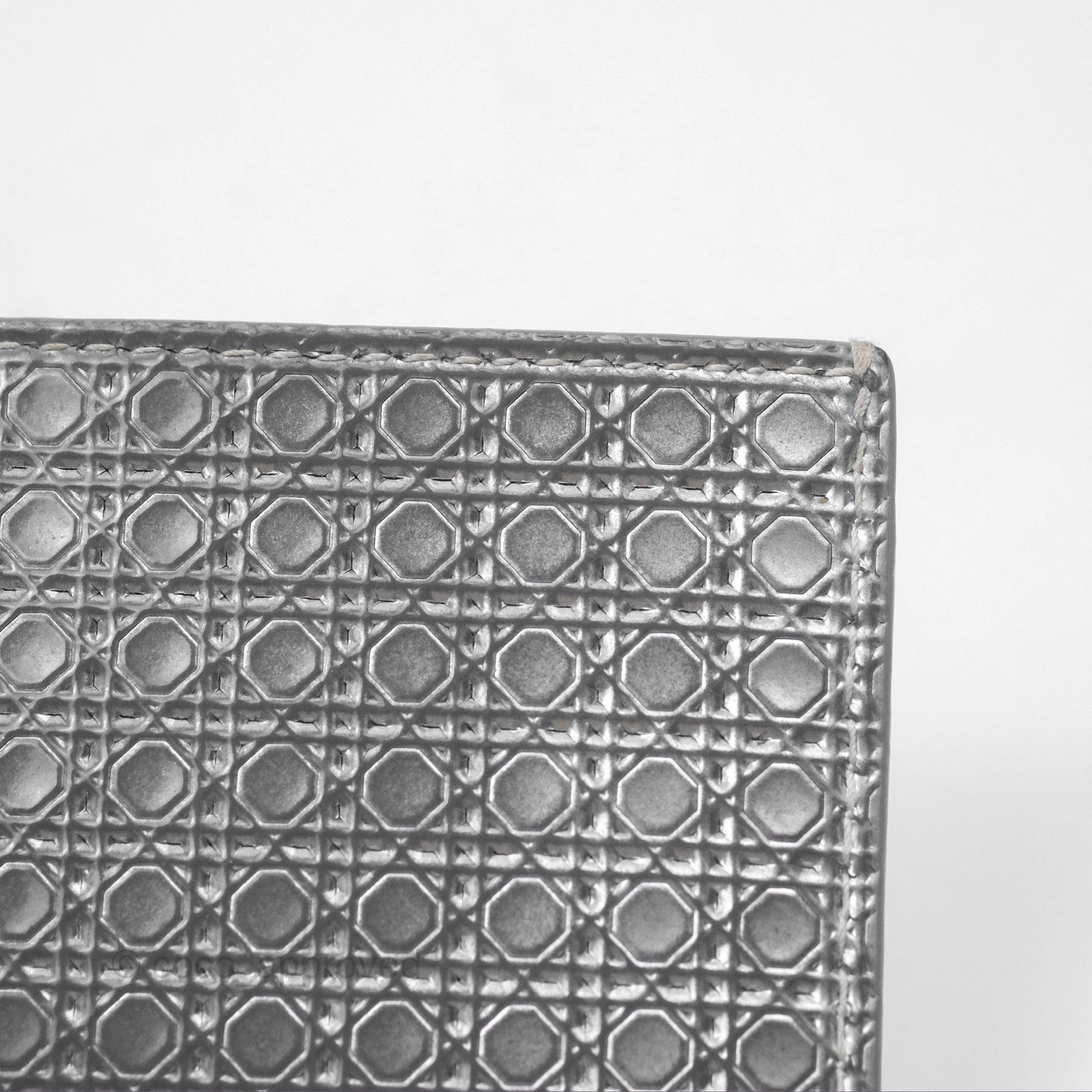 Christian Dior Metallic Sliver Card Holder Silver Hardware