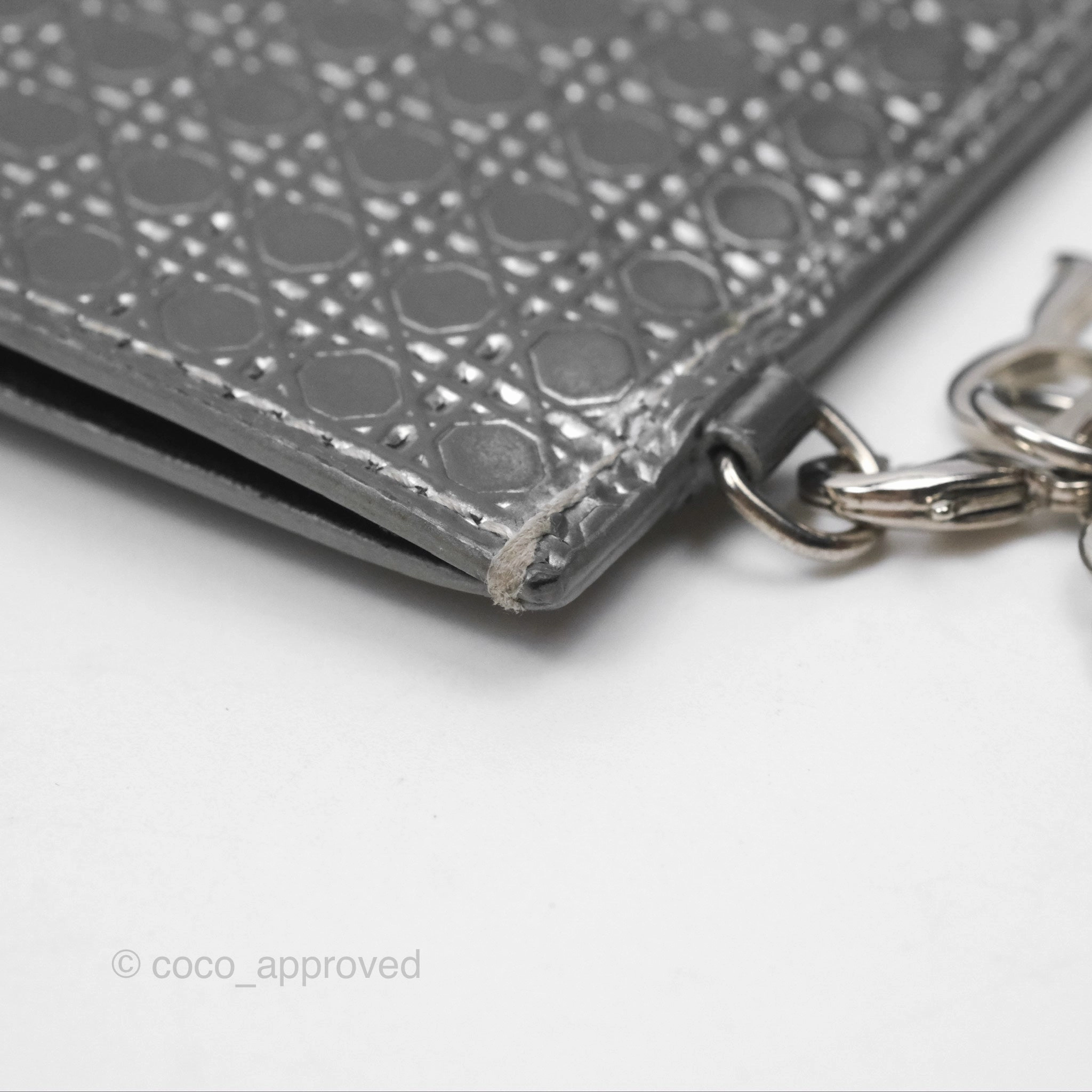 Christian Dior Metallic Sliver Card Holder Silver Hardware