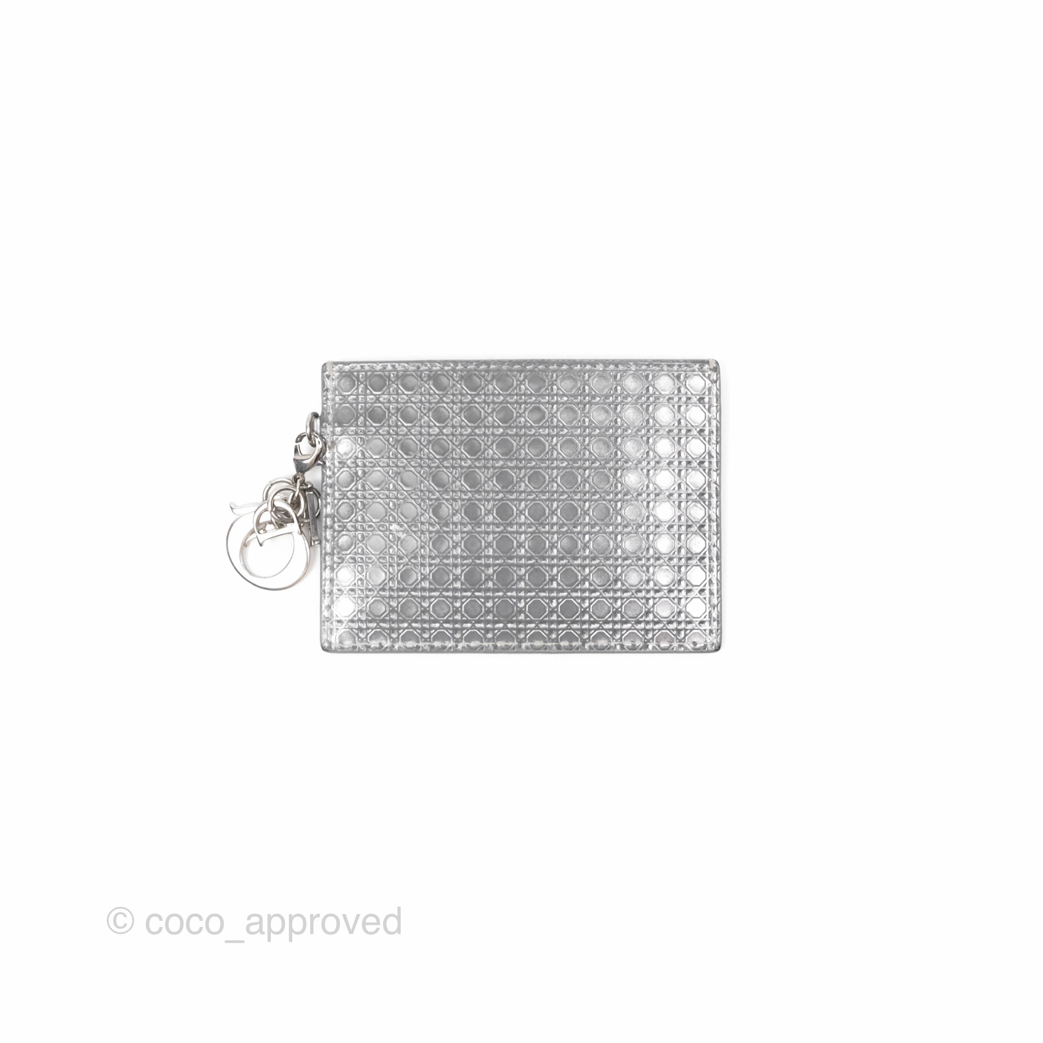 Christian Dior Metallic Sliver Card Holder Silver Hardware