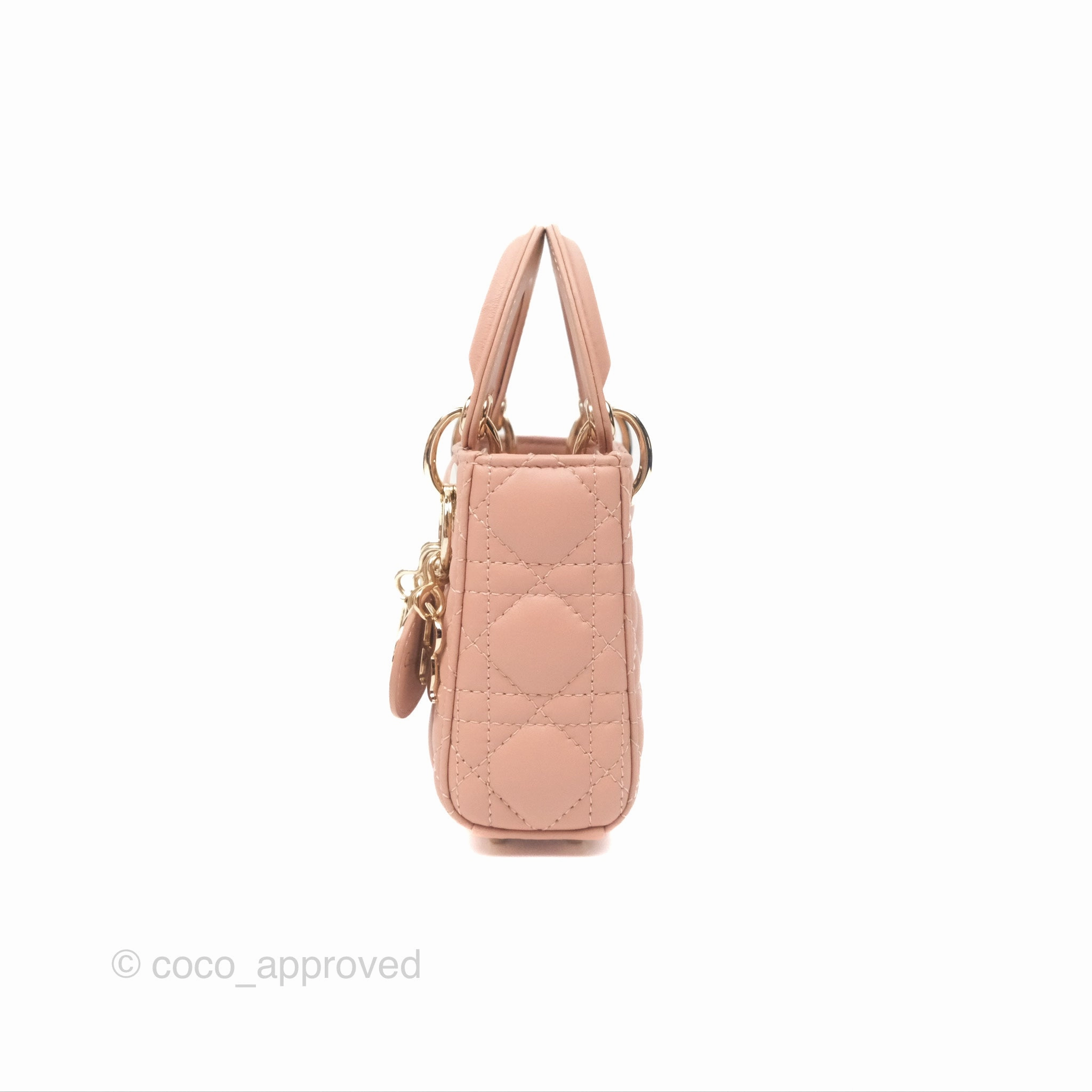 Christian Dior Micro Lady Dior Cannage Rose Des Vents Cannage Lambskin Gold Hardware