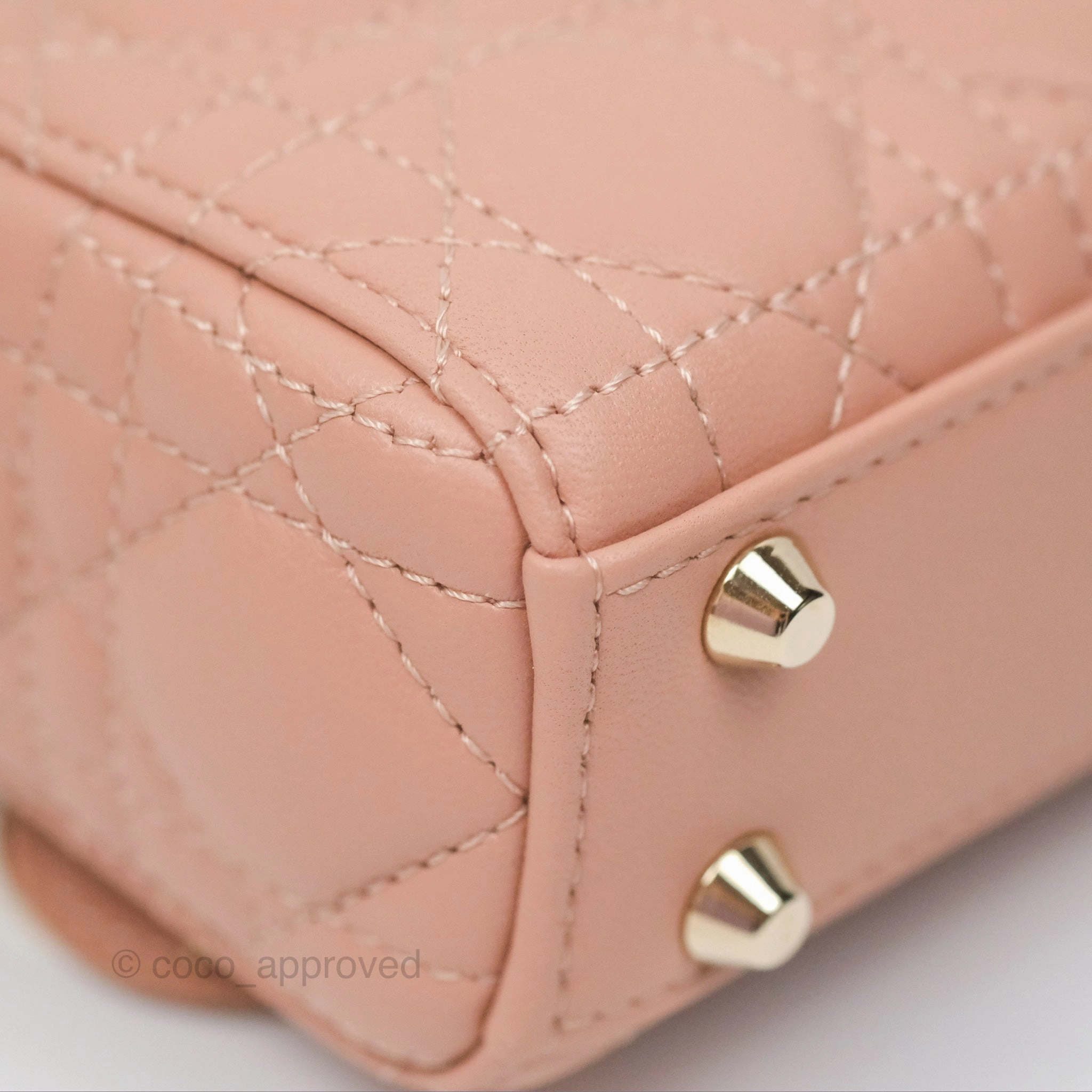 Christian Dior Micro Lady Dior Cannage Rose Des Vents Cannage Lambskin Gold Hardware