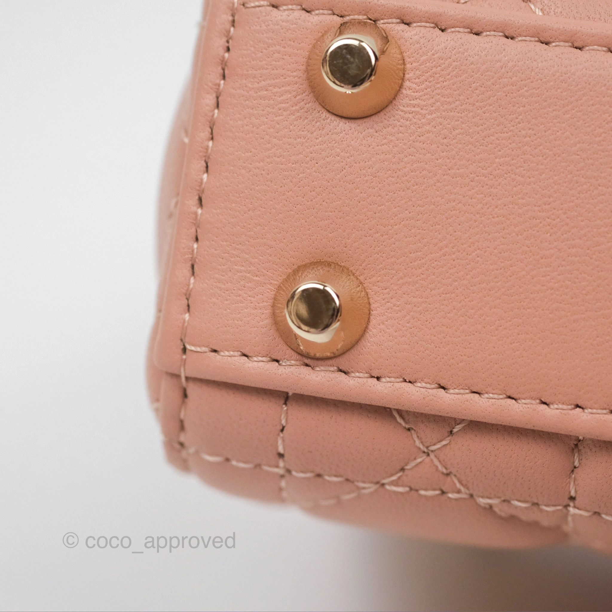 Christian Dior Micro Lady Dior Cannage Rose Des Vents Cannage Lambskin Gold Hardware
