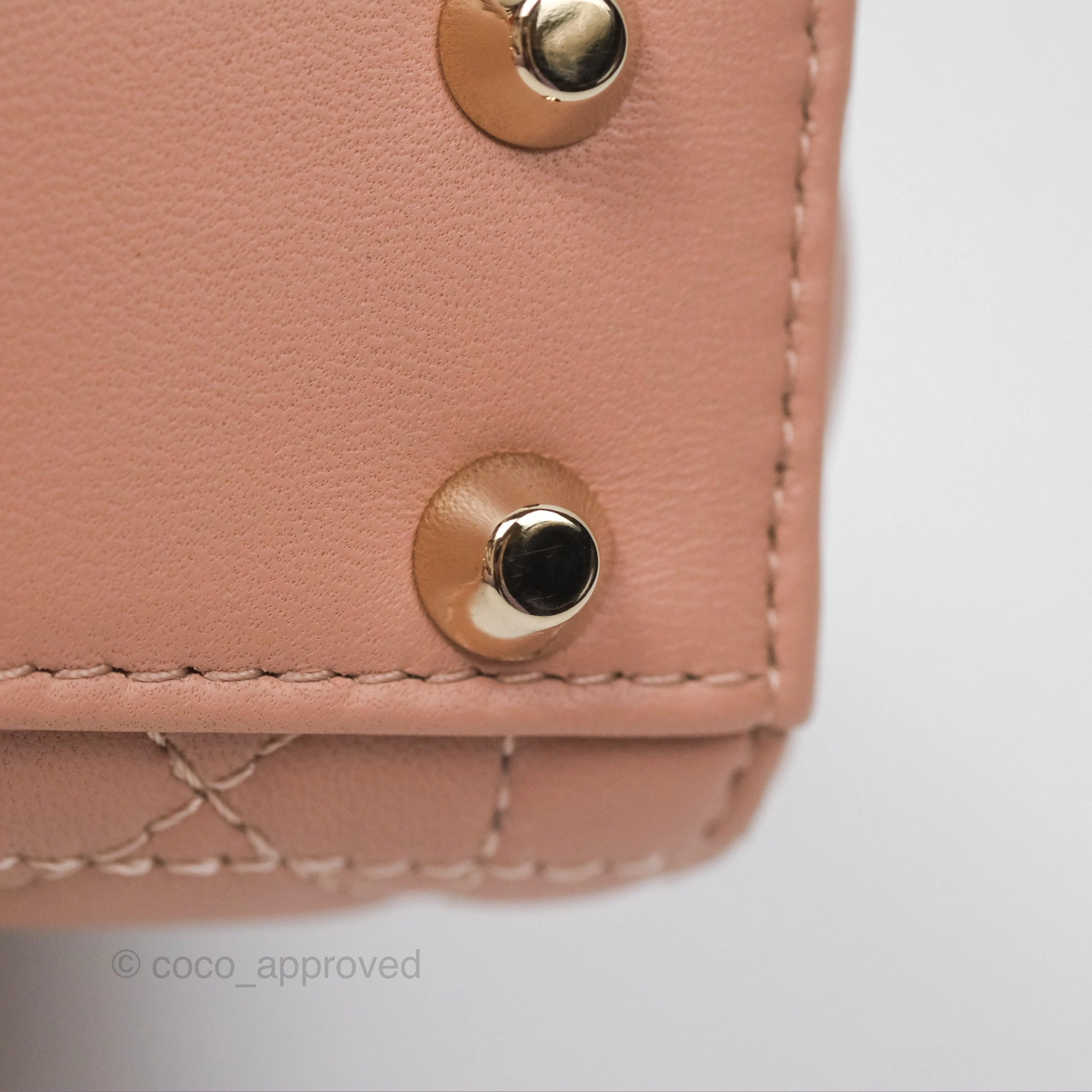 Christian Dior Micro Lady Dior Cannage Rose Des Vents Cannage Lambskin Gold Hardware