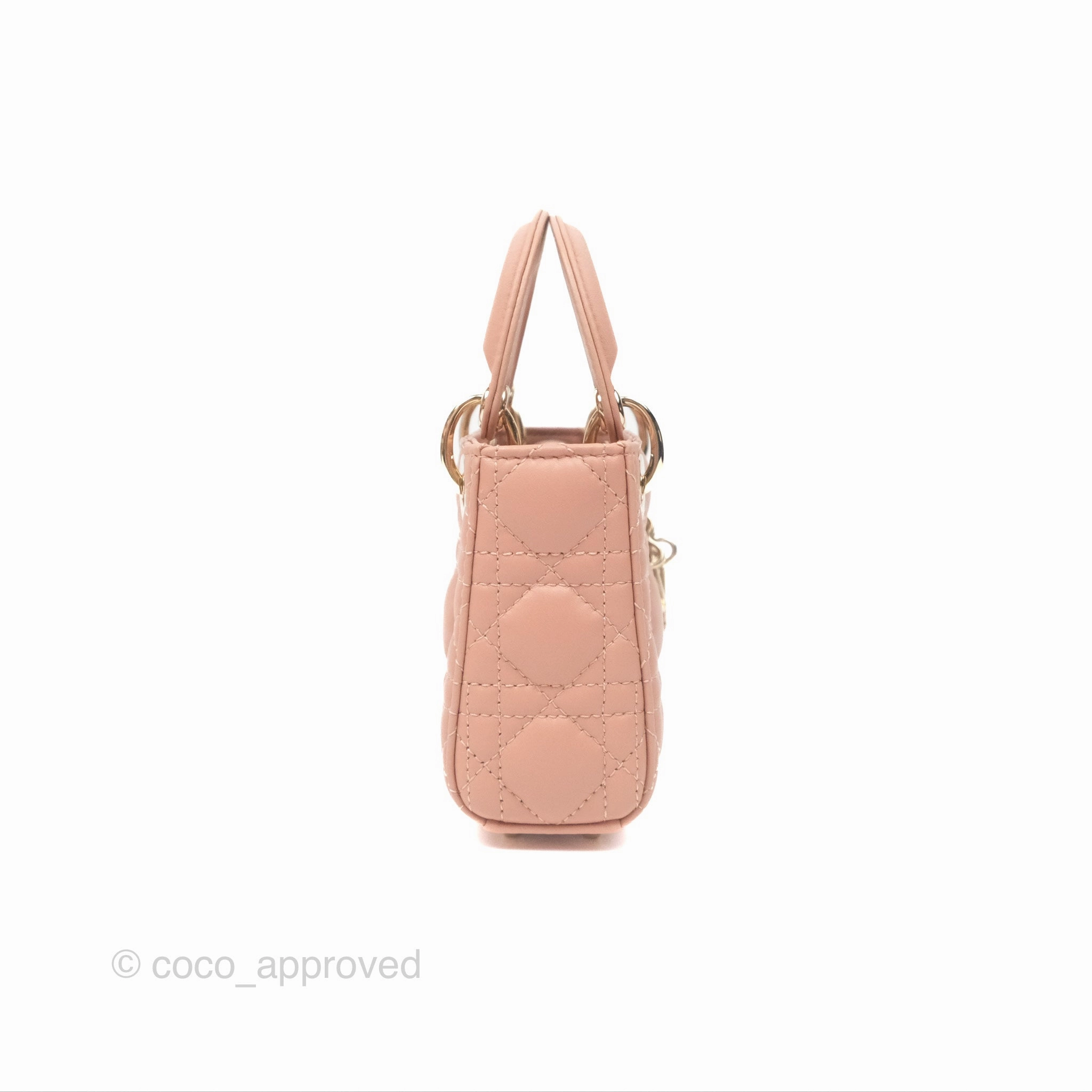 Christian Dior Micro Lady Dior Cannage Rose Des Vents Cannage Lambskin Gold Hardware