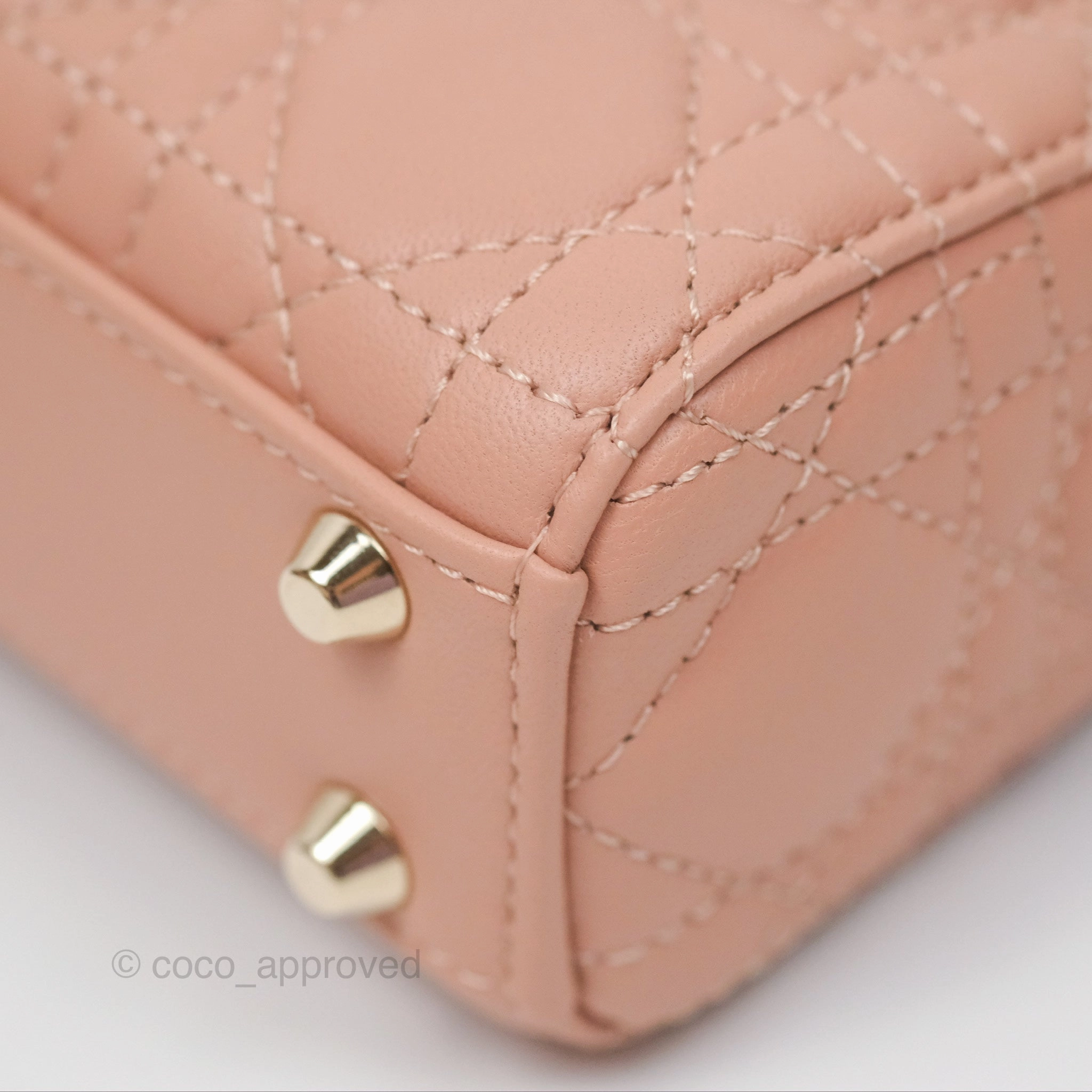 Christian Dior Micro Lady Dior Cannage Rose Des Vents Cannage Lambskin Gold Hardware