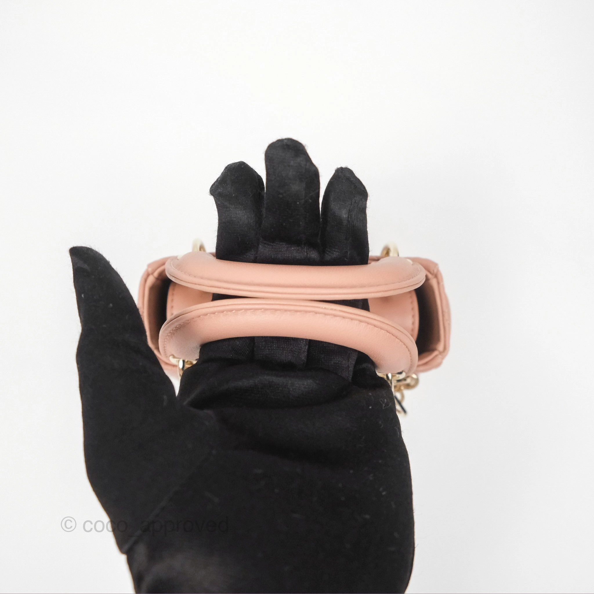 Christian Dior Micro Lady Dior Cannage Rose Des Vents Cannage Lambskin Gold Hardware