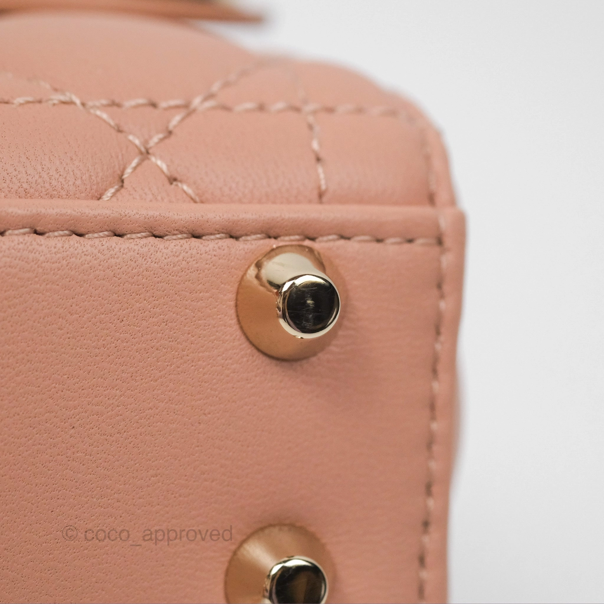 Christian Dior Micro Lady Dior Cannage Rose Des Vents Cannage Lambskin Gold Hardware