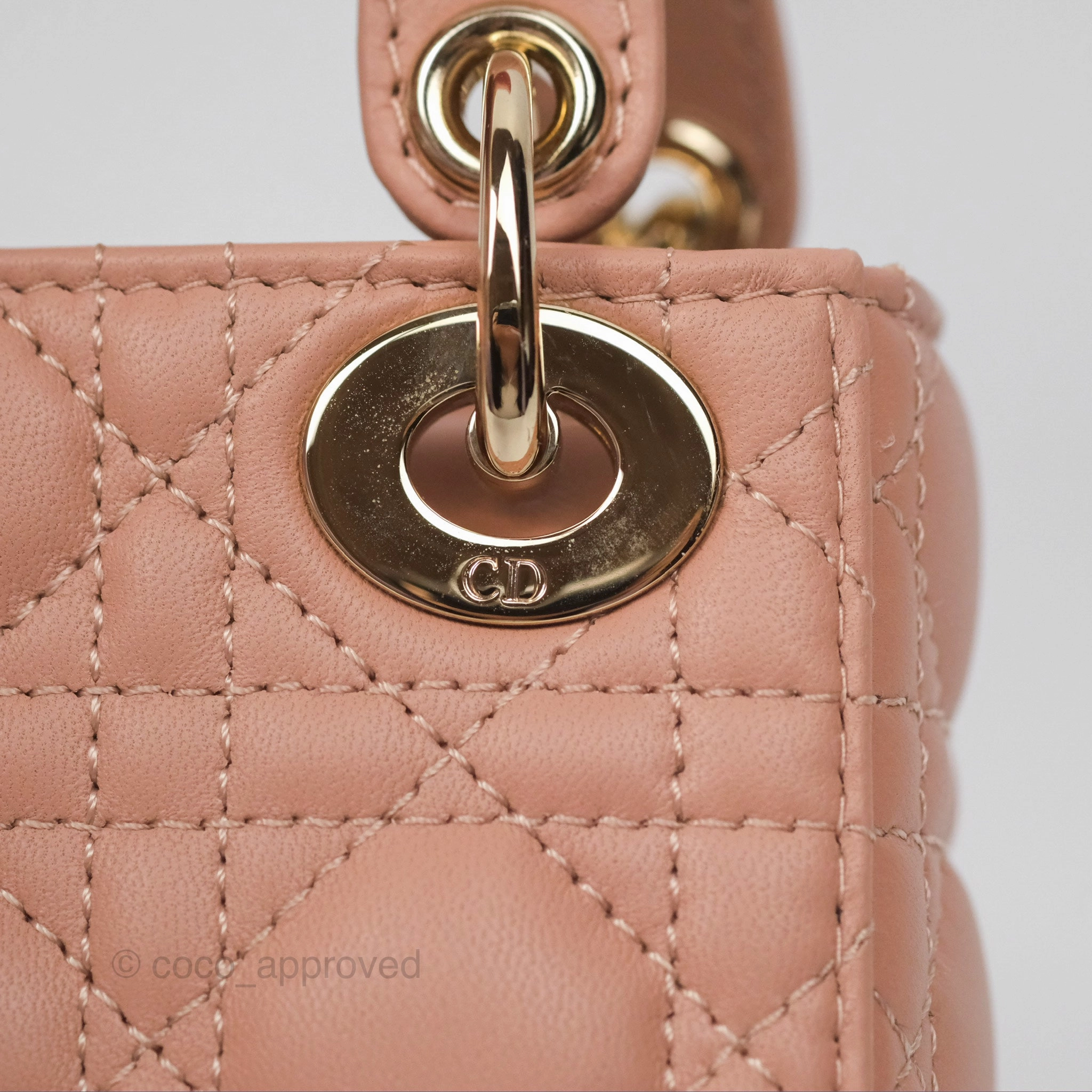Christian Dior Micro Lady Dior Cannage Rose Des Vents Cannage Lambskin Gold Hardware