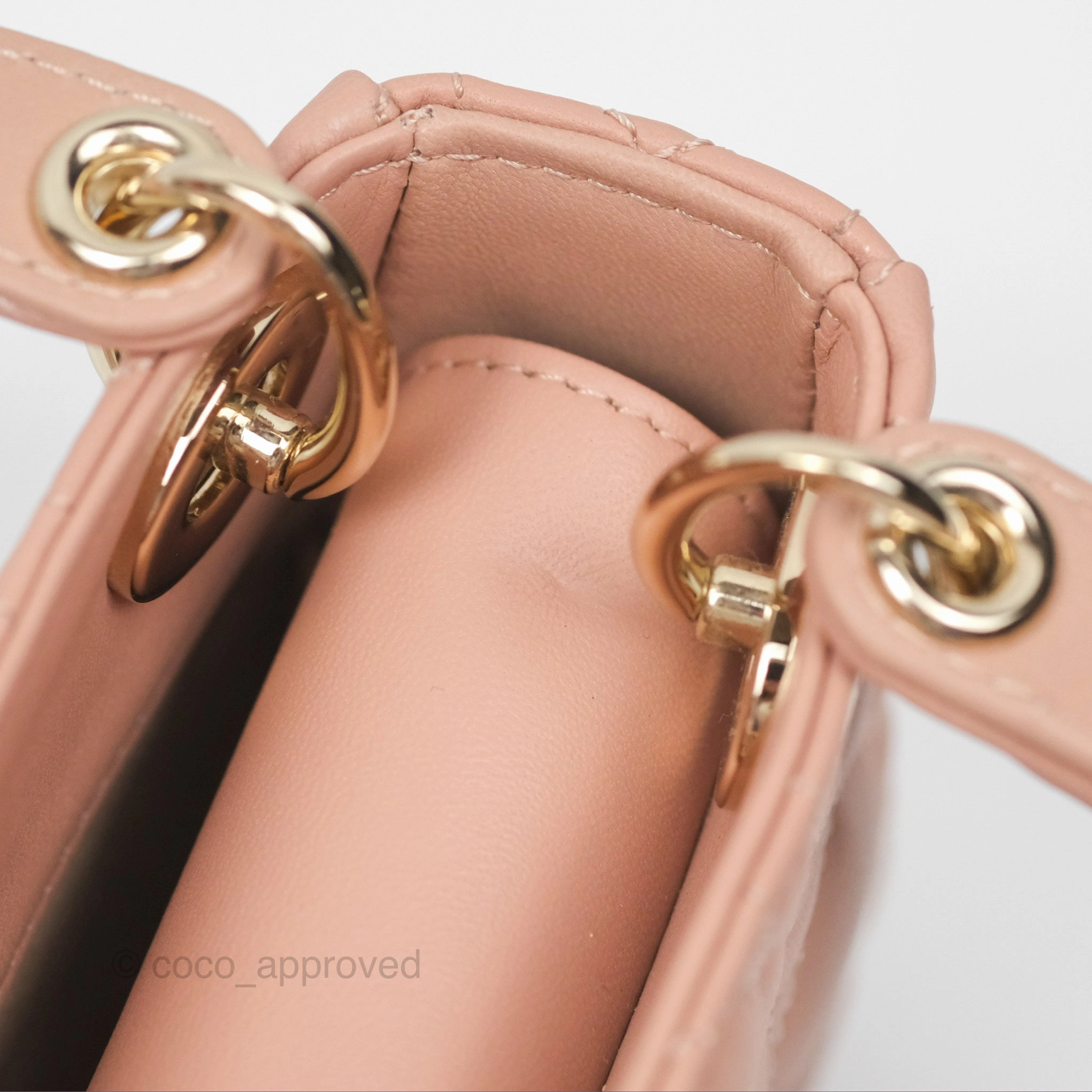 Christian Dior Micro Lady Dior Cannage Rose Des Vents Cannage Lambskin Gold Hardware