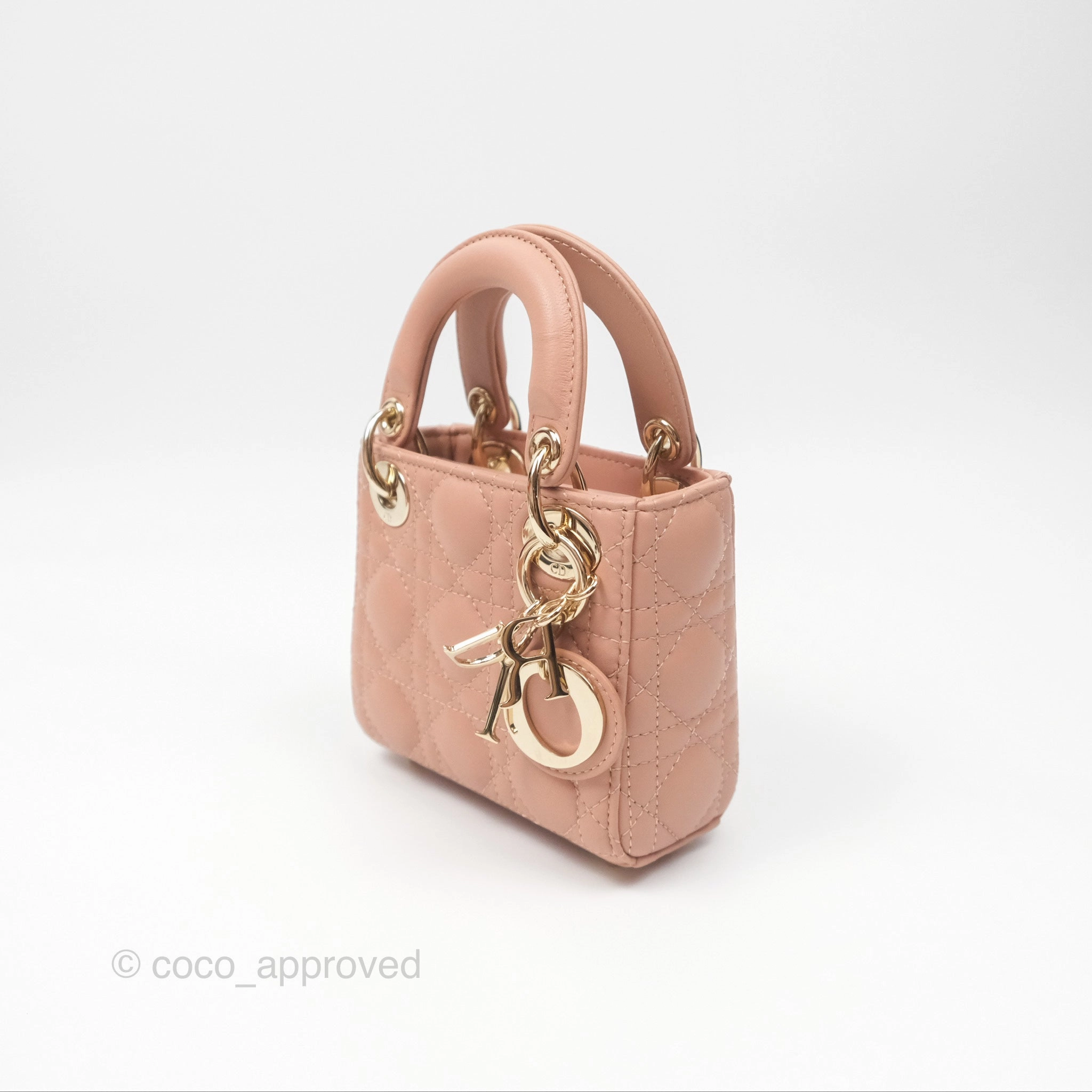 Christian Dior Micro Lady Dior Cannage Rose Des Vents Cannage Lambskin Gold Hardware