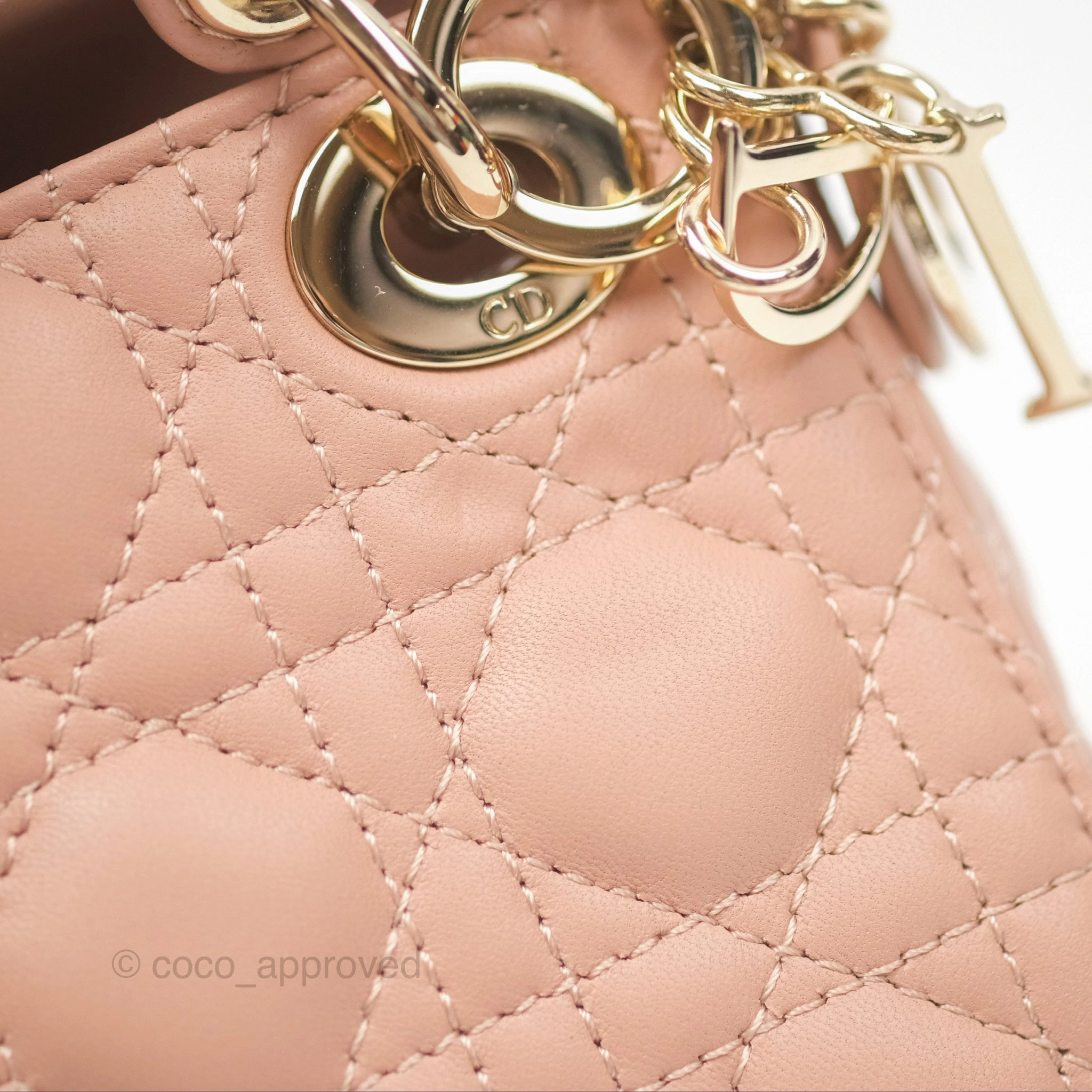 Christian Dior Micro Lady Dior Cannage Rose Des Vents Cannage Lambskin Gold Hardware