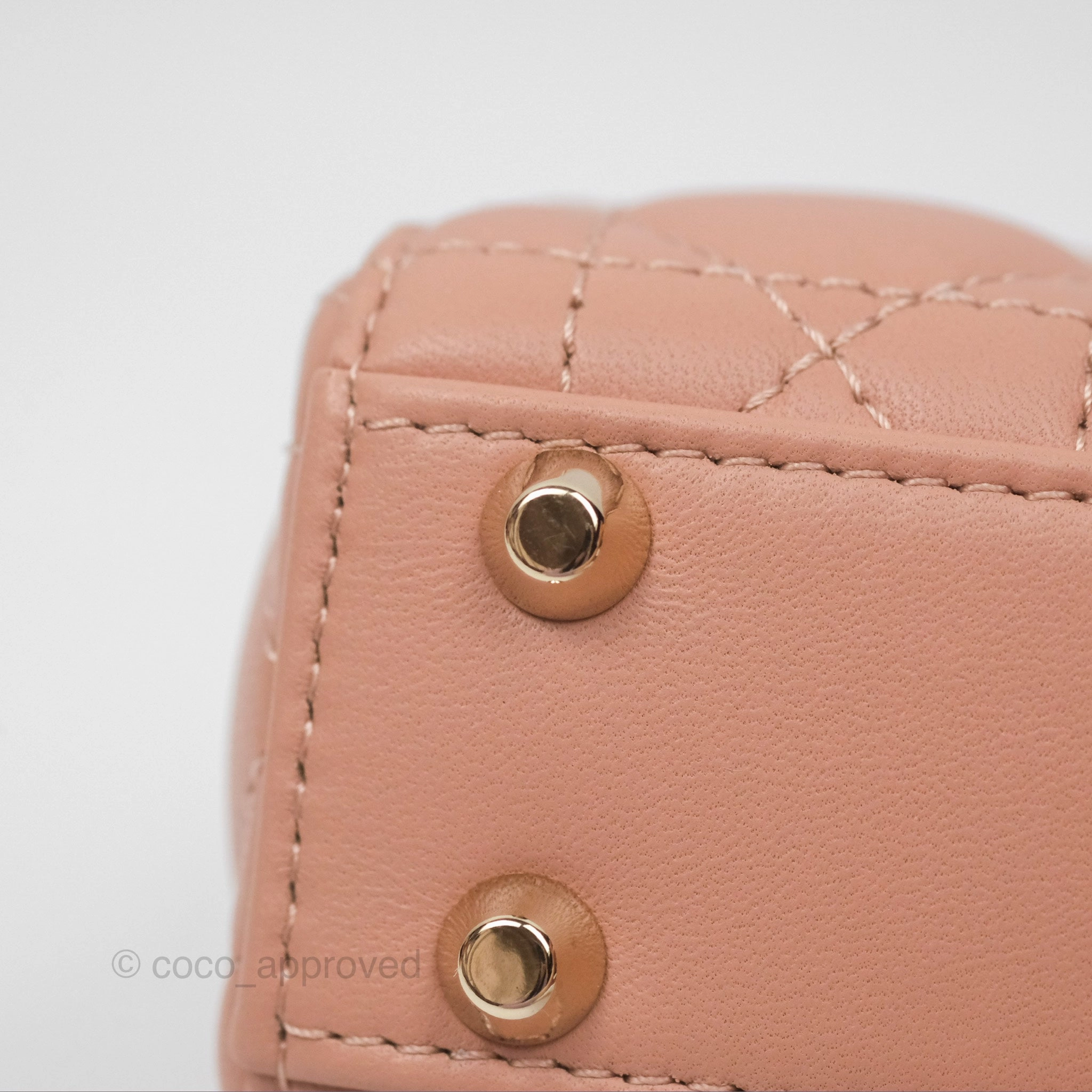 Christian Dior Micro Lady Dior Cannage Rose Des Vents Cannage Lambskin Gold Hardware