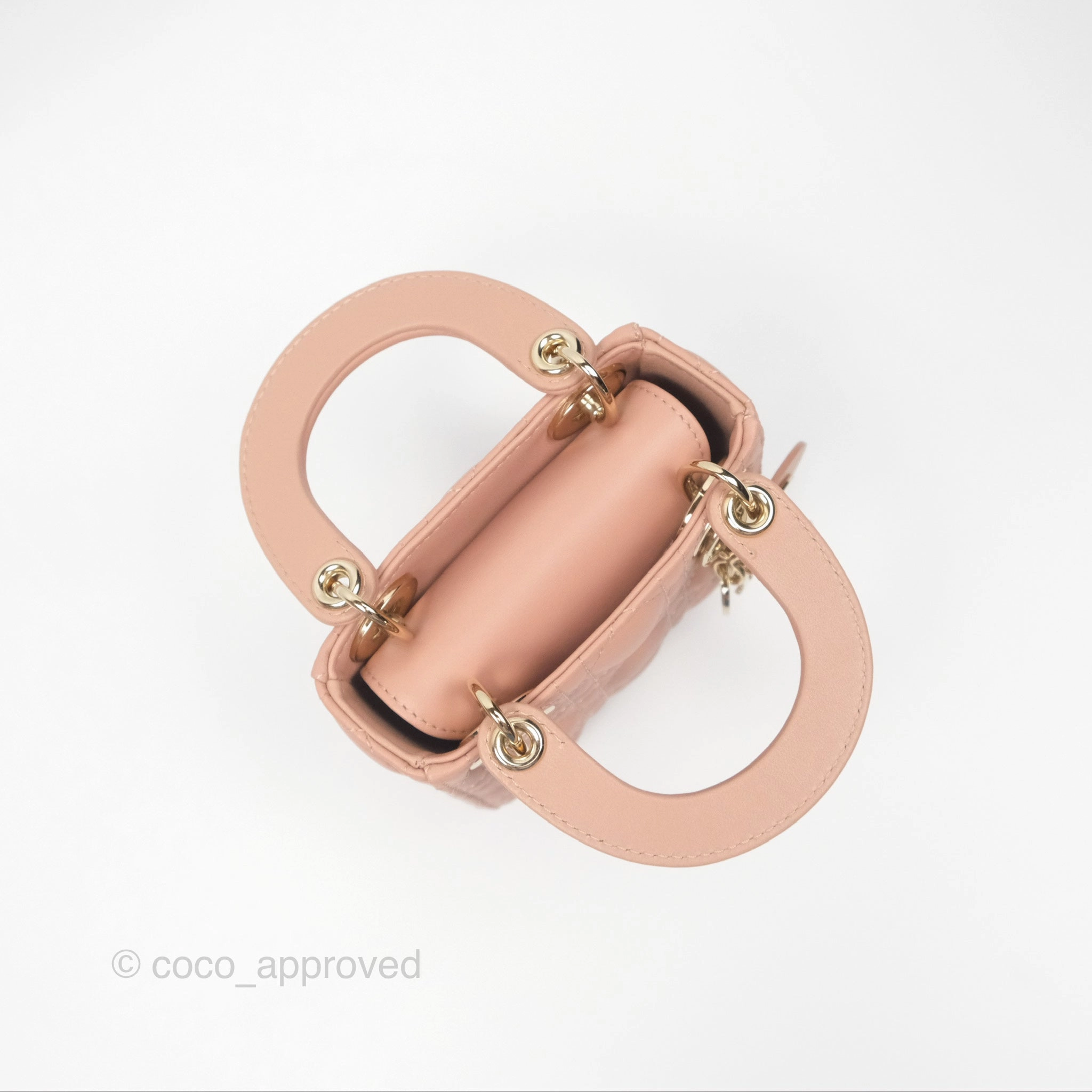 Christian Dior Micro Lady Dior Cannage Rose Des Vents Cannage Lambskin Gold Hardware