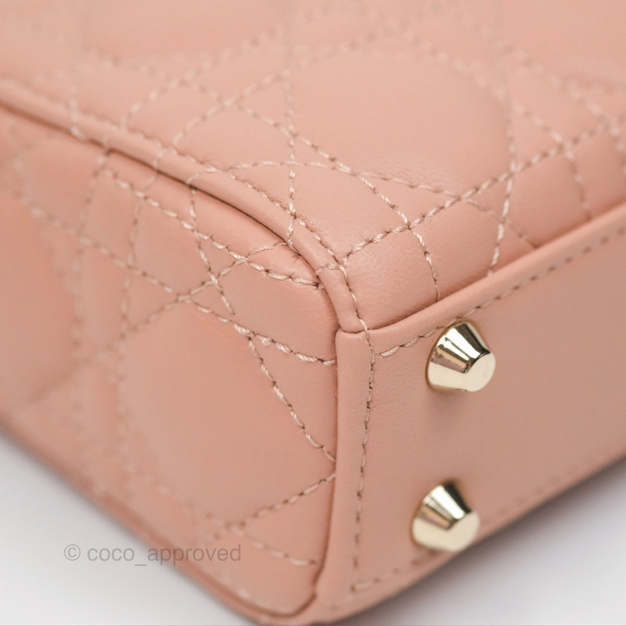 Christian Dior Micro Lady Dior Cannage Rose Des Vents Cannage Lambskin Gold Hardware