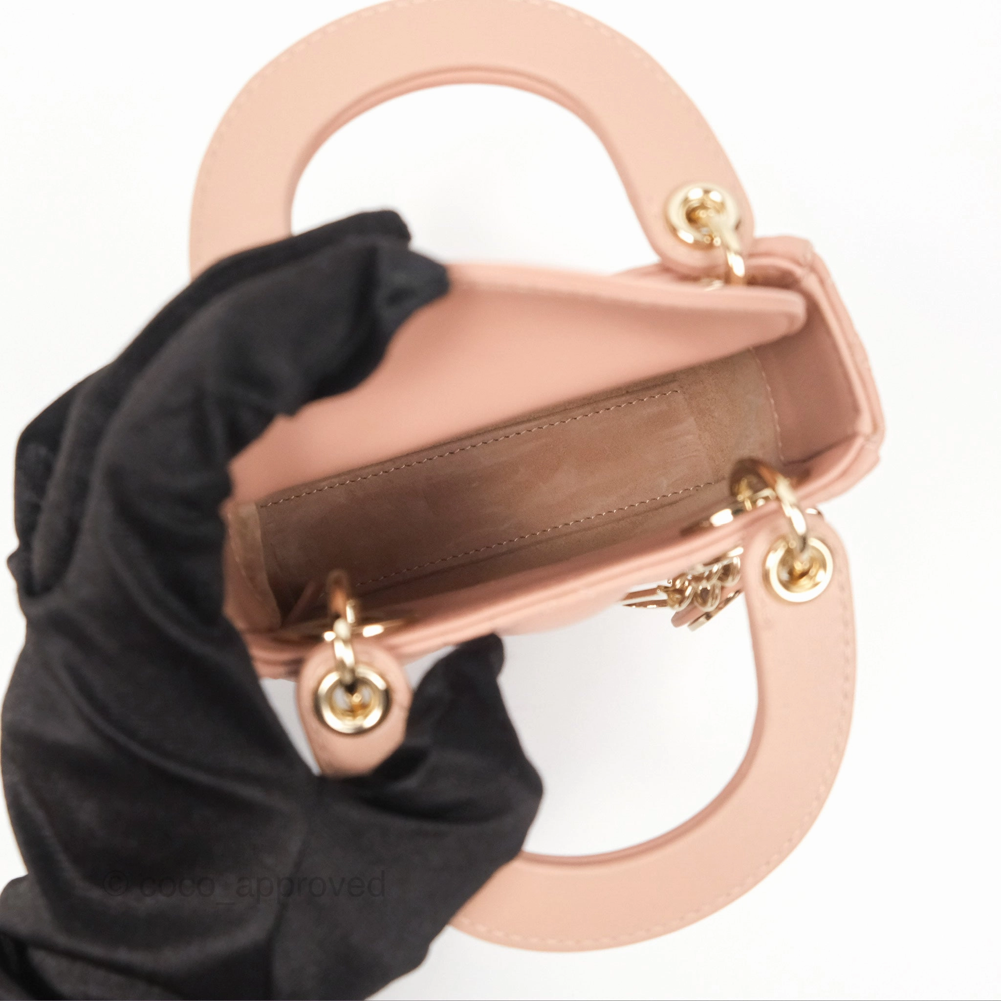 Christian Dior Micro Lady Dior Cannage Rose Des Vents Cannage Lambskin Gold Hardware