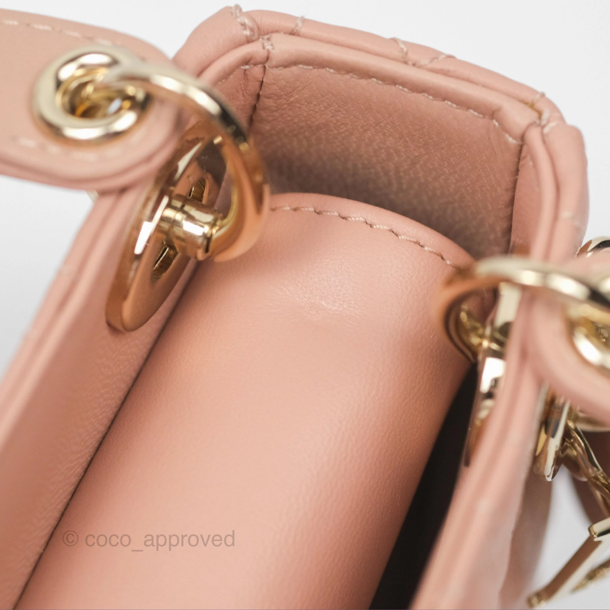 Christian Dior Micro Lady Dior Cannage Rose Des Vents Cannage Lambskin Gold Hardware