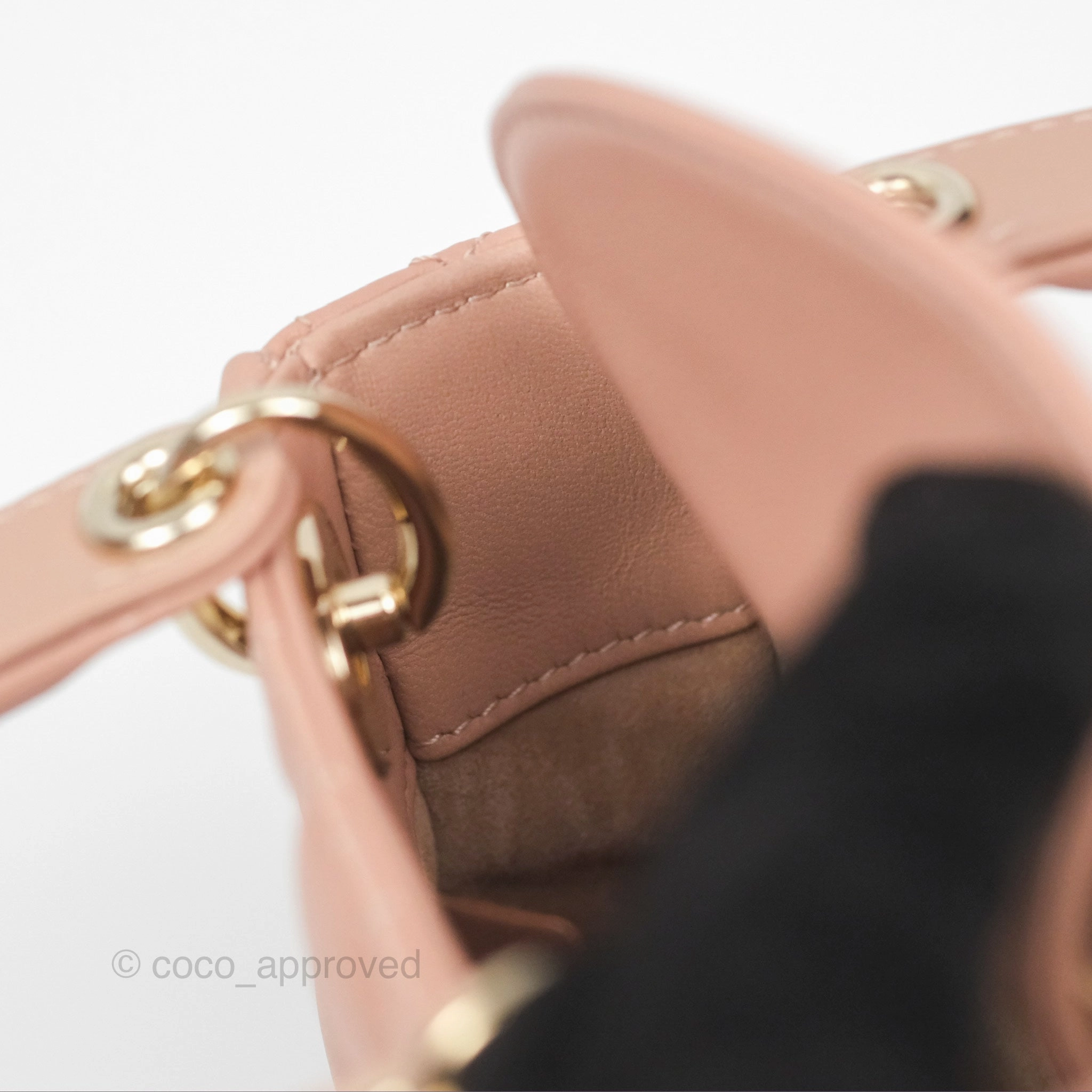 Christian Dior Micro Lady Dior Cannage Rose Des Vents Cannage Lambskin Gold Hardware