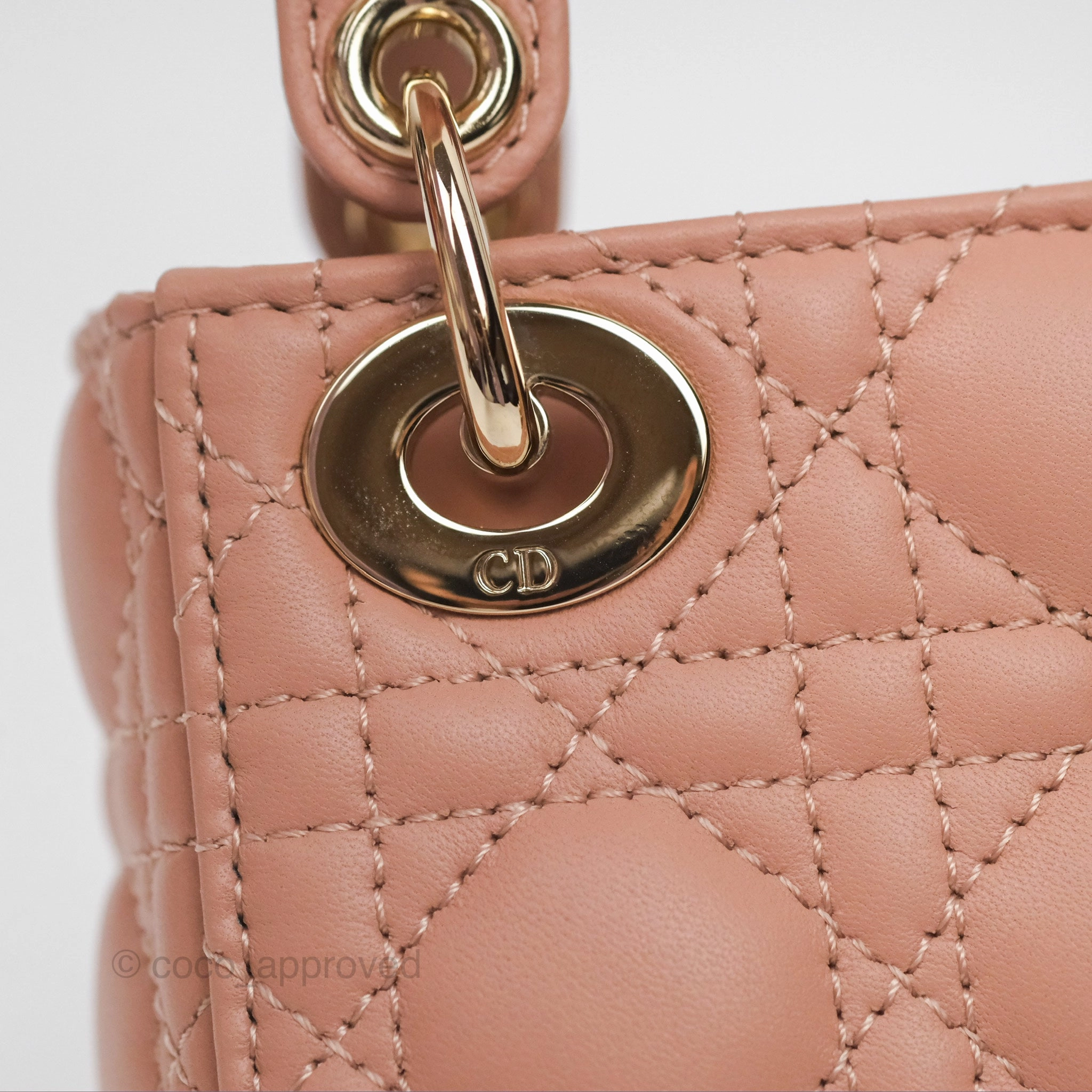 Christian Dior Micro Lady Dior Cannage Rose Des Vents Cannage Lambskin Gold Hardware