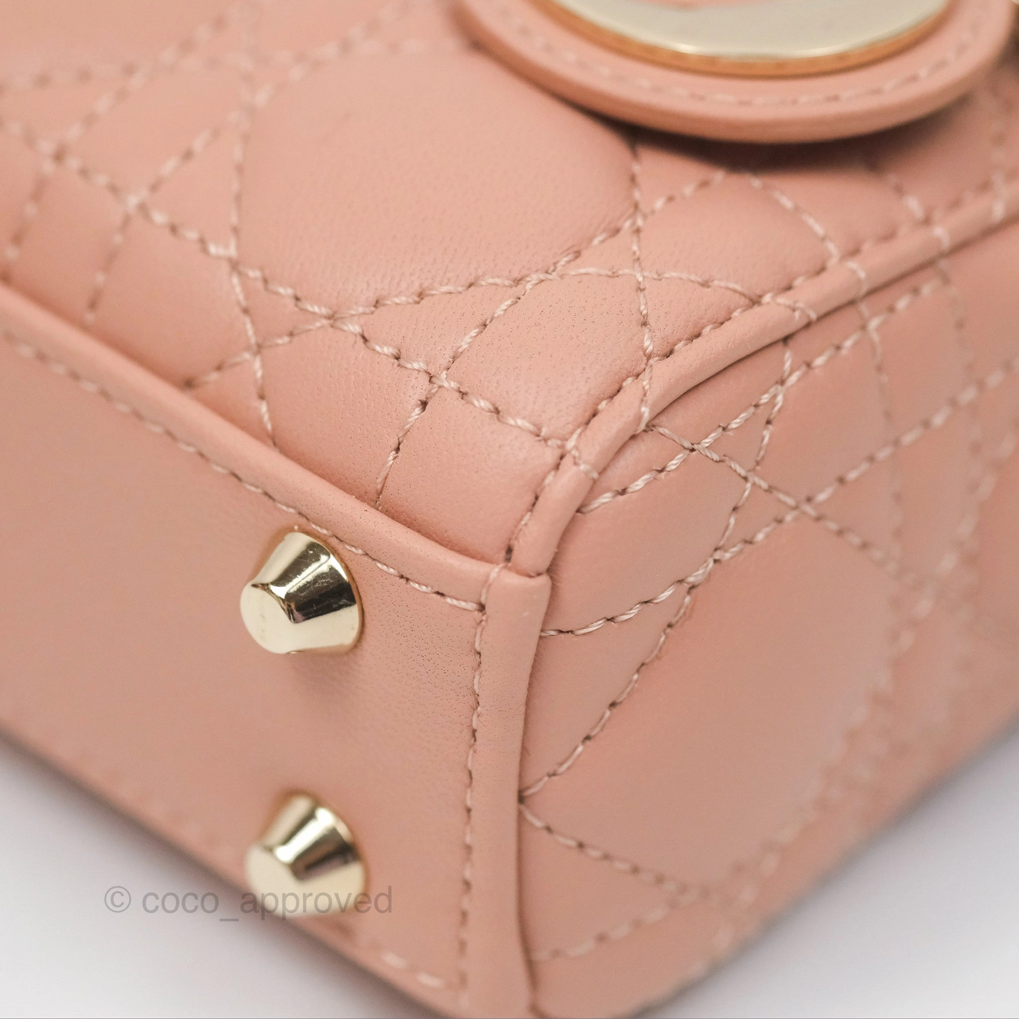 Christian Dior Micro Lady Dior Cannage Rose Des Vents Cannage Lambskin Gold Hardware