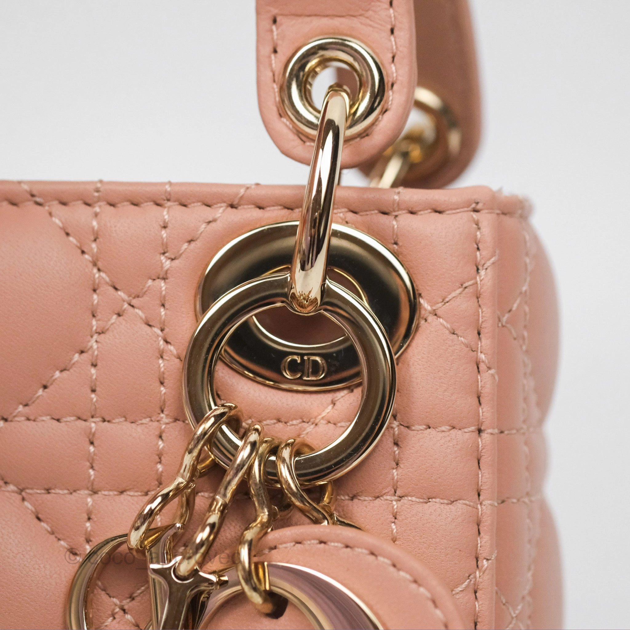 Christian Dior Micro Lady Dior Cannage Rose Des Vents Cannage Lambskin Gold Hardware