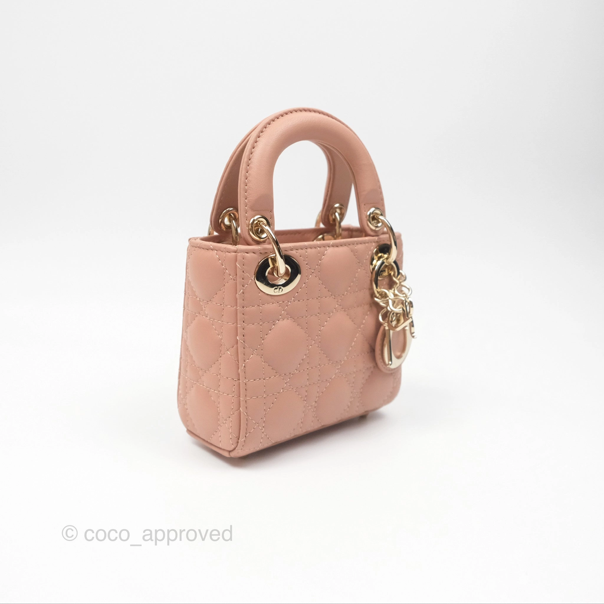 Christian Dior Micro Lady Dior Cannage Rose Des Vents Cannage Lambskin Gold Hardware