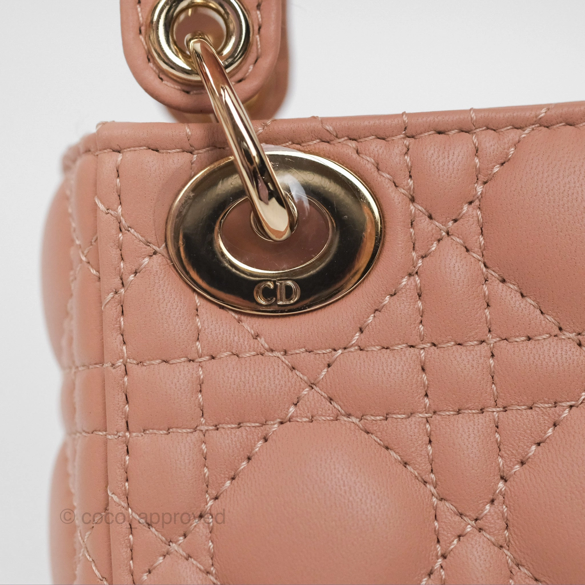 Christian Dior Micro Lady Dior Cannage Rose Des Vents Cannage Lambskin Gold Hardware