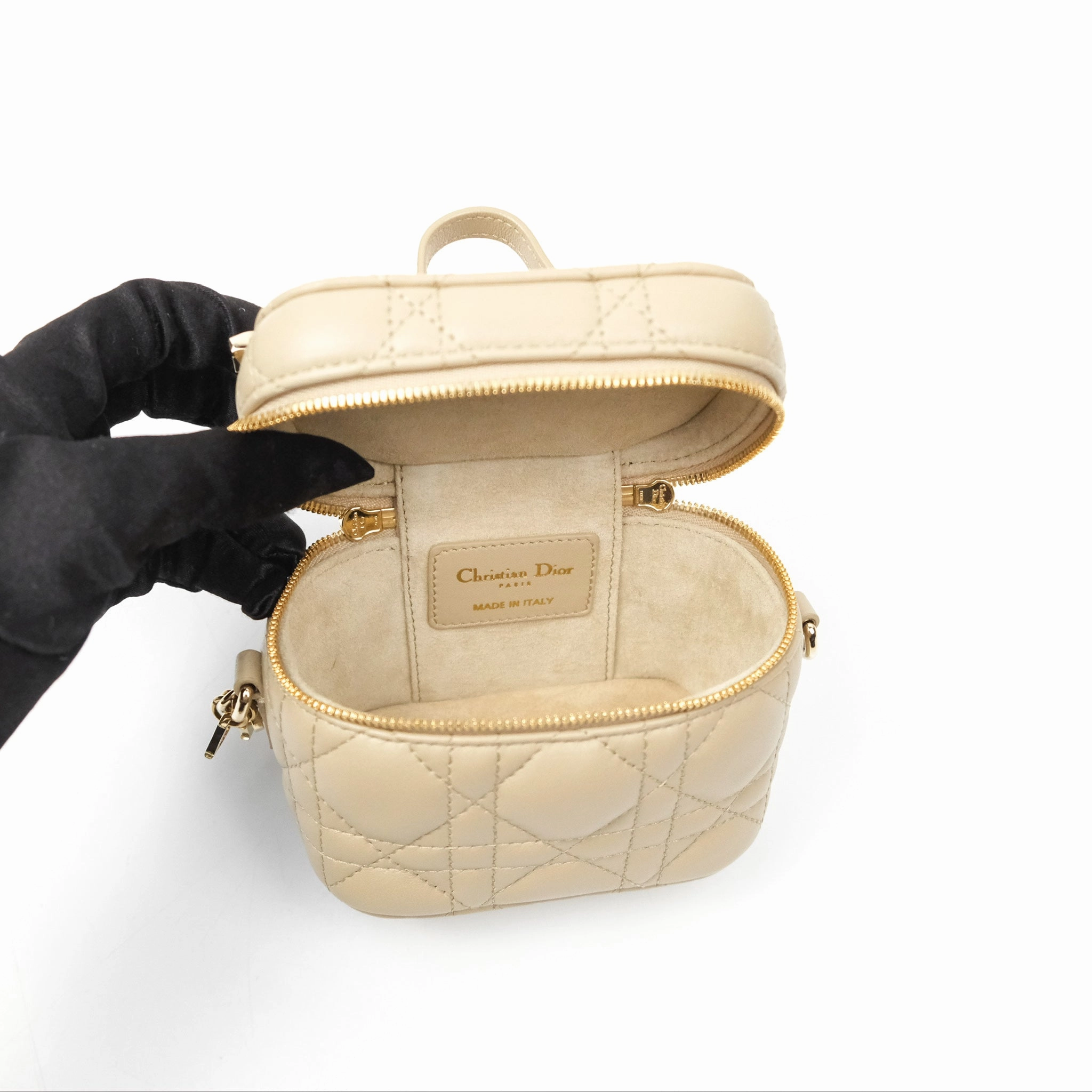 Christian Dior Micro Lady Dior Vanity Case Beige Cannage Lambskin