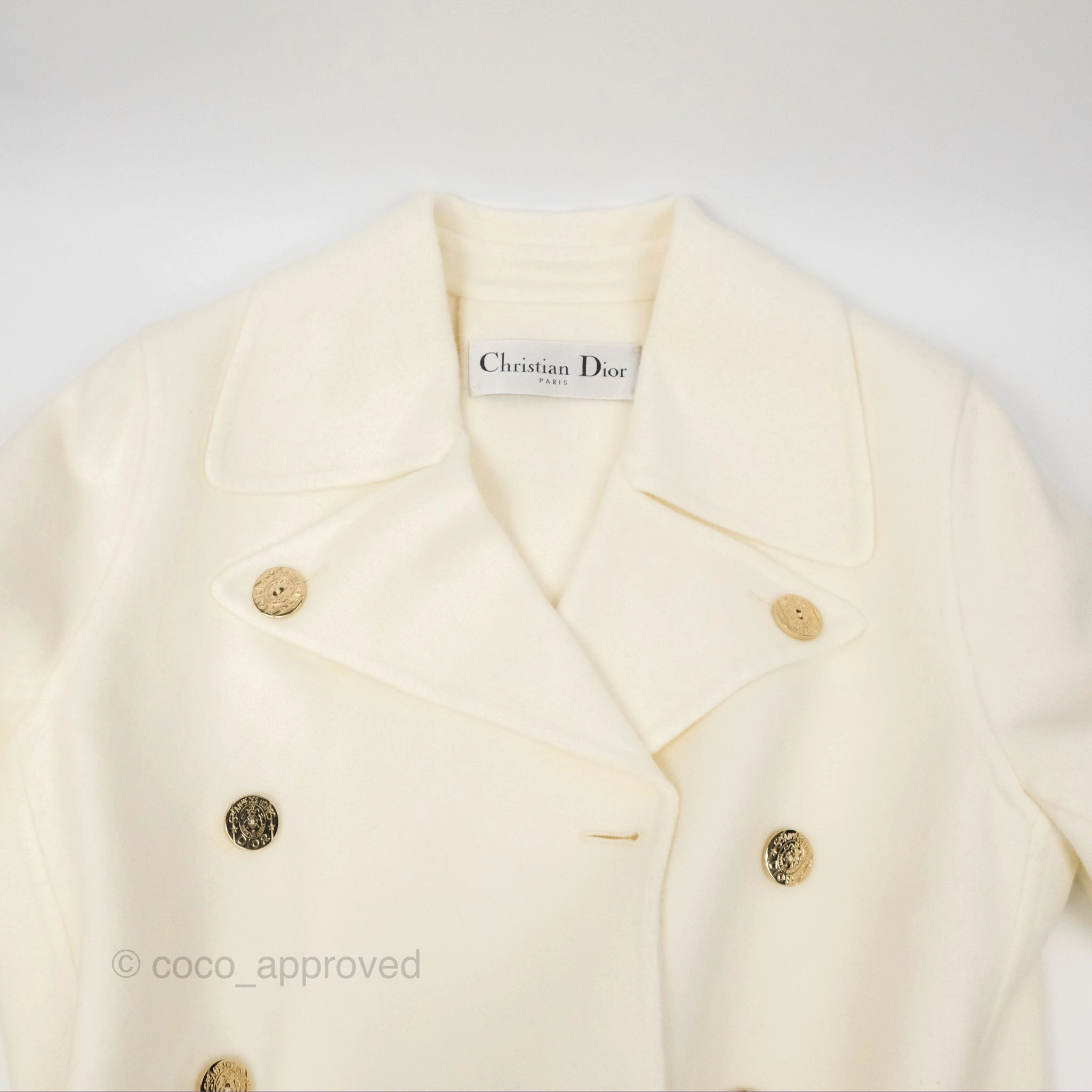Christian Dior Mid-Length Belted Coat Ivory Size 34