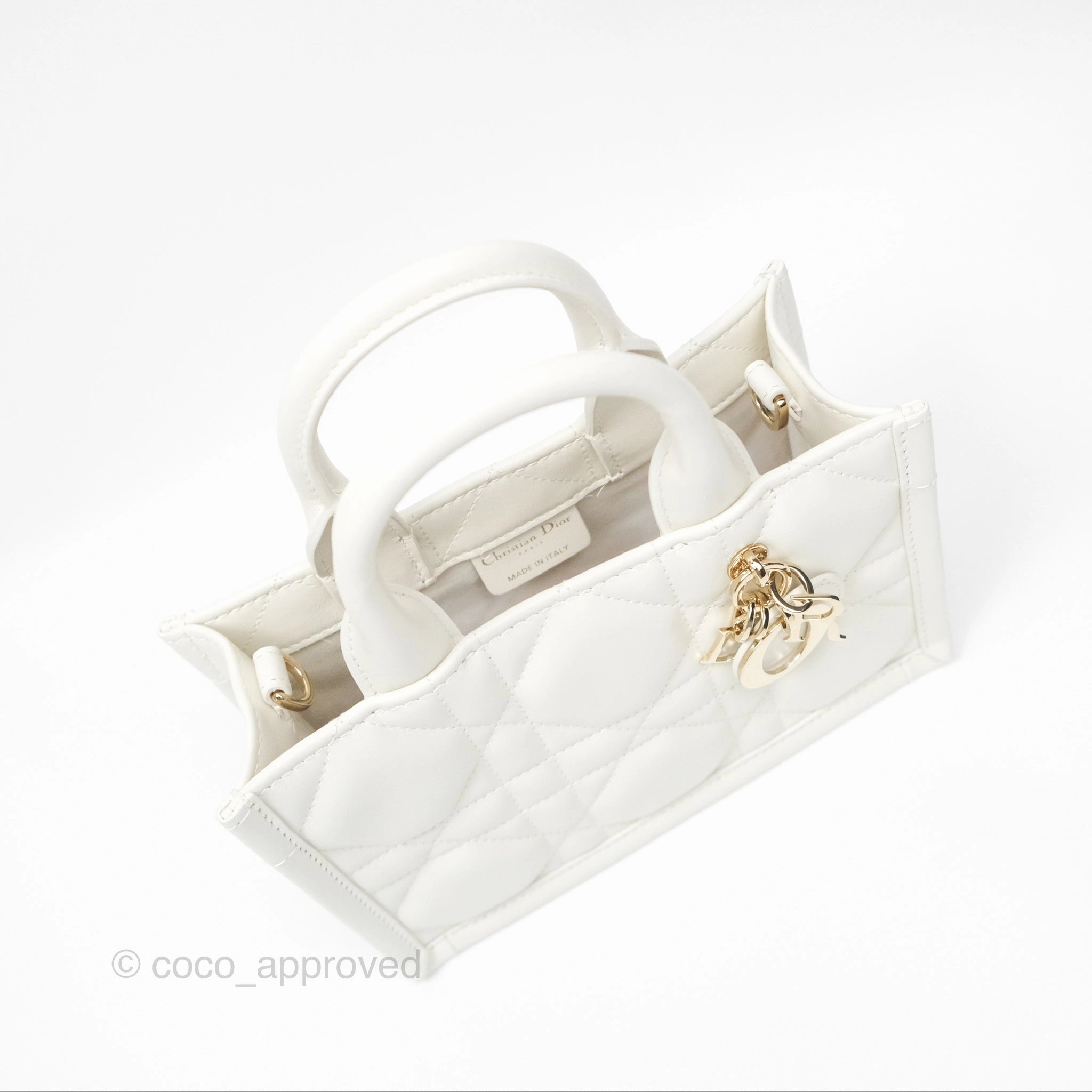 Christian Dior Mini Dior Book Tote Latte Macrocannage Calfskin Gold Hardware